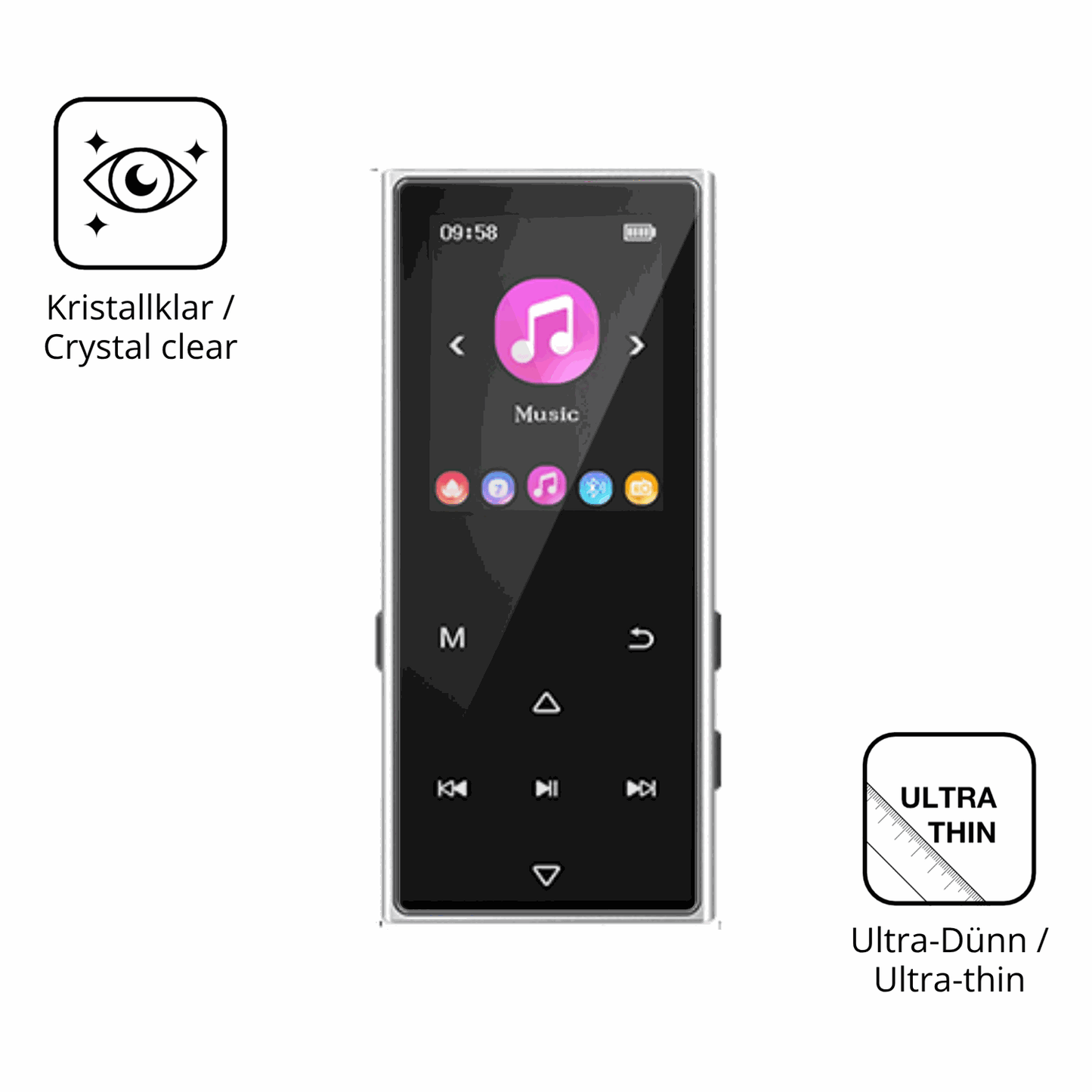 Dünne und klare Folie passend zugeschnitten für AGXOV D50 MP3-Player