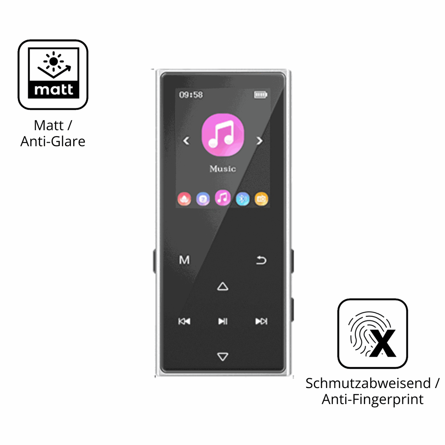 9H Hartbeschichtete, flexible Folie passend zugeschnitten für AGXOV D50 MP3-Player
