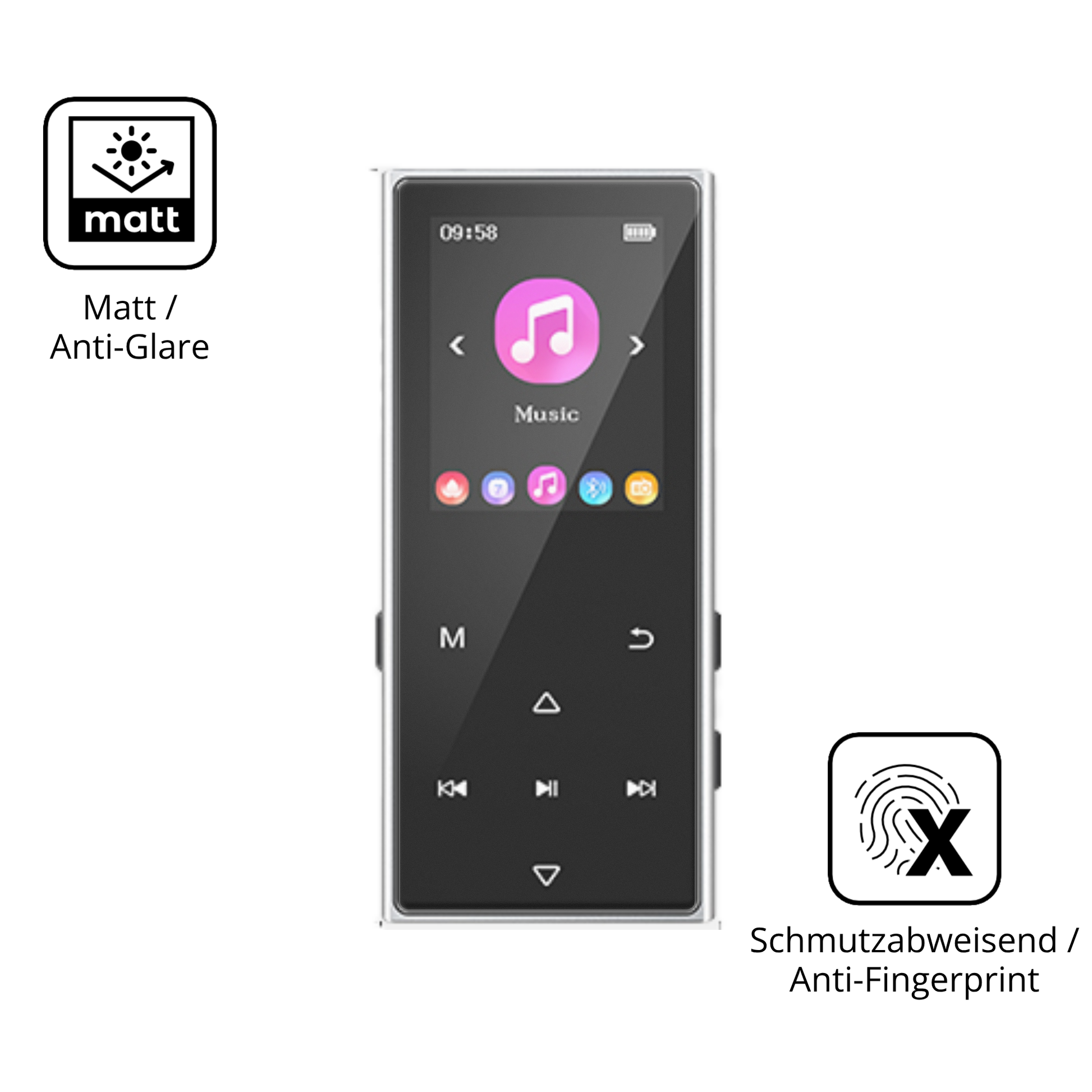 9H Hartbeschichtete, flexible Folie passend zugeschnitten für AGXOV D50 MP3-Player
