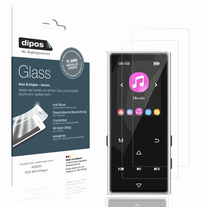 Klare Displayschutzfolie von dipos passend für AGXOV D50 MP3-Player, 9H kratzfest und blasenfrei montiert