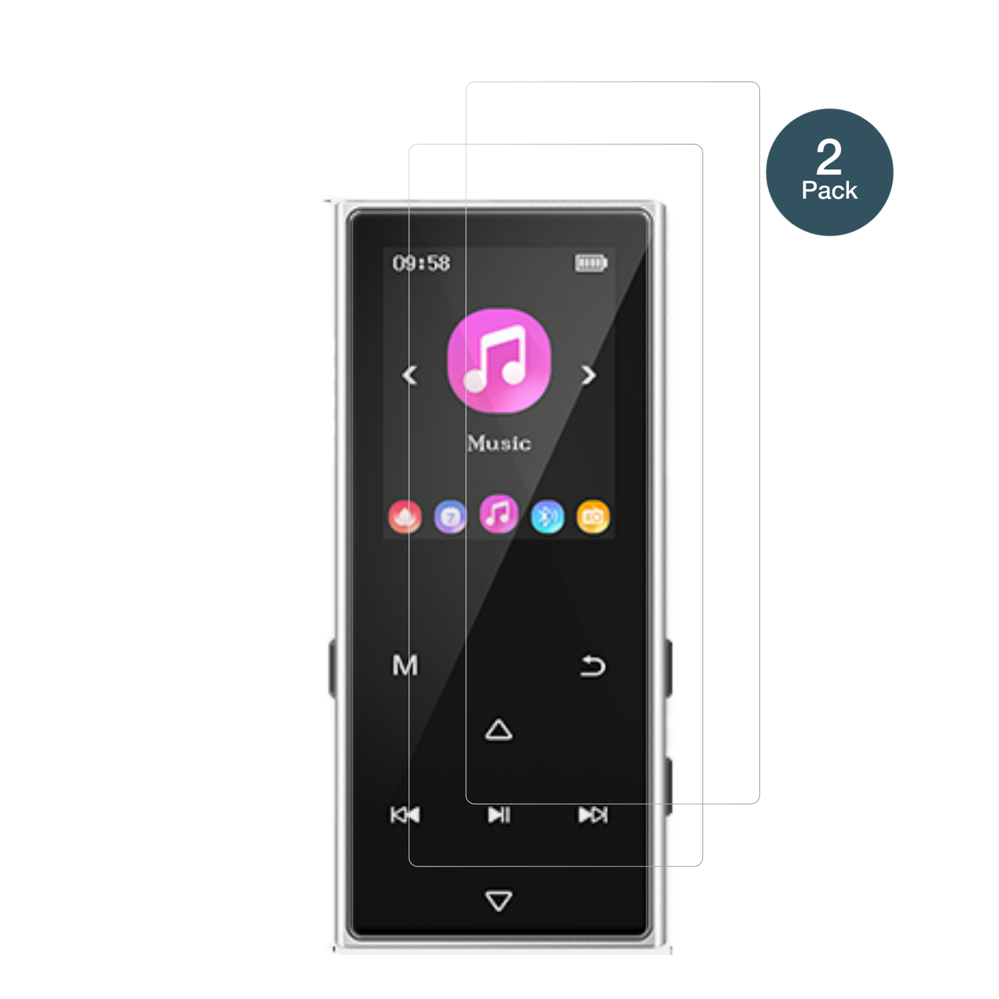 AGXOVD50 MP3-Player mit aufgebrachter dipos Flex Schutzfolie, glasklare Darstellung ohne Einschränkungen