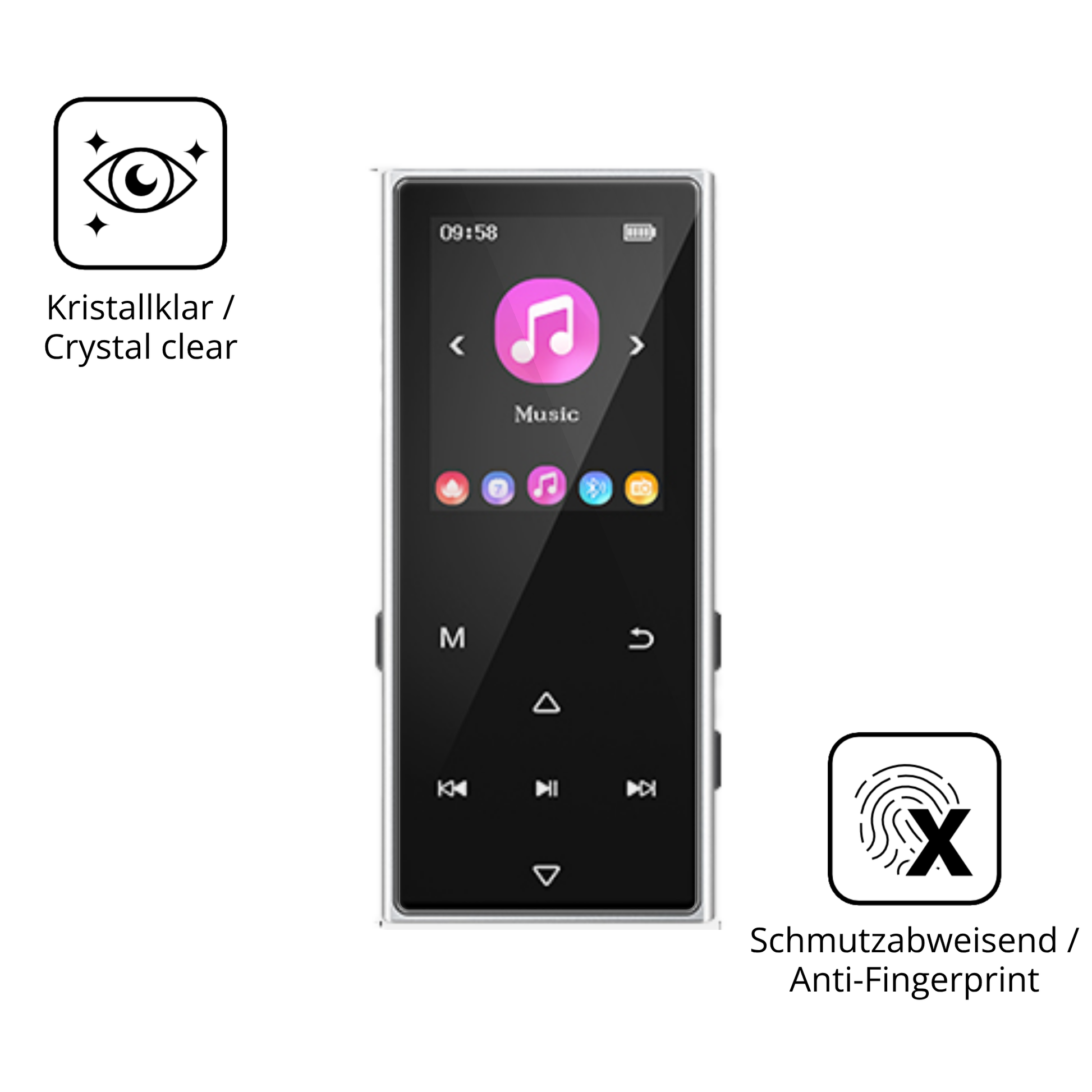 Flexible TPU-Folie passend zugeschnitten für AGXOV D50 MP3-Player, vollständige Abdeckung