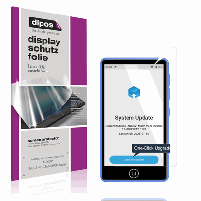 Klare Displayschutzfolie von dipos passend für AGXOV M302 4,02 Zoll MP3-Player, präziser Zuschnitt und blasenfrei montiert