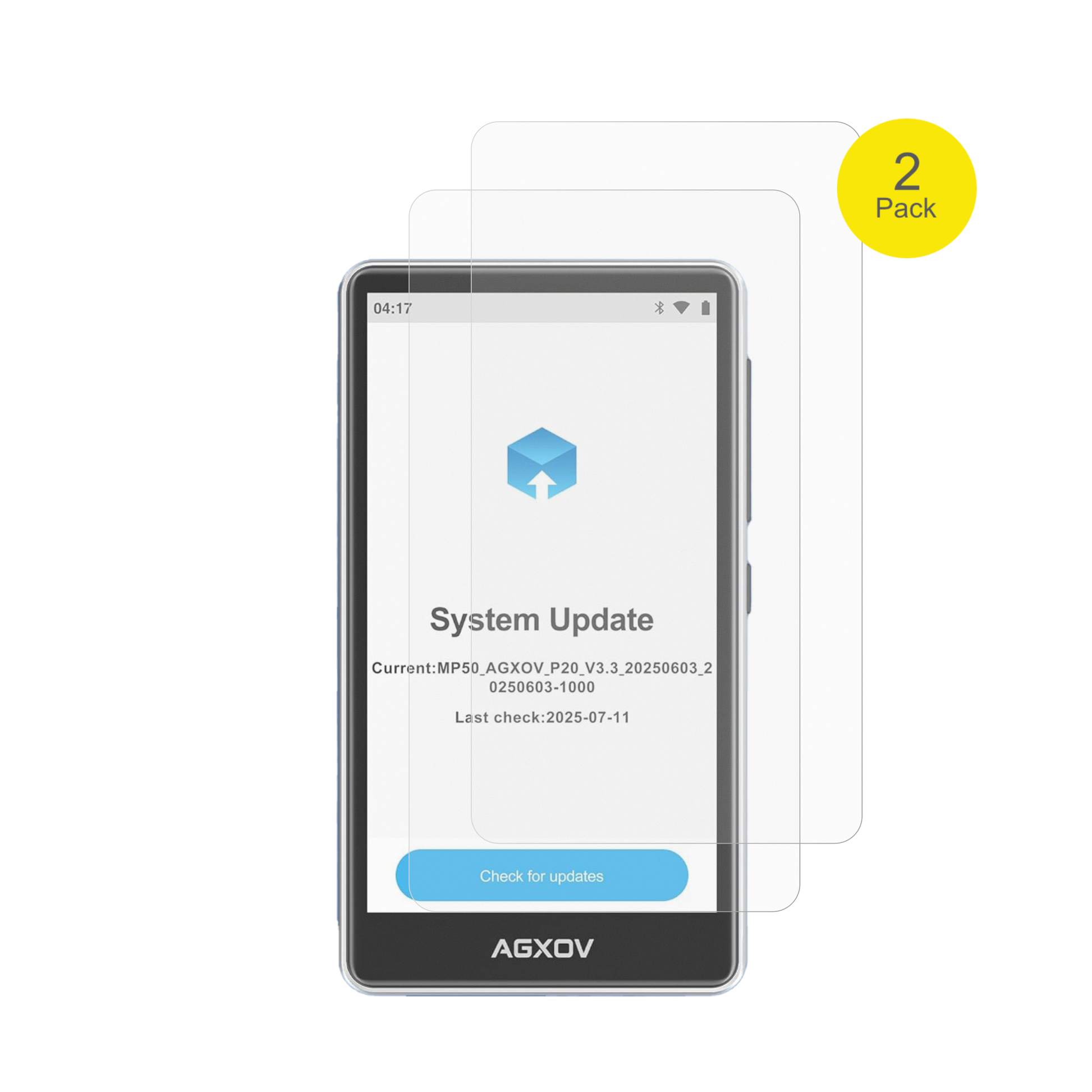 AGXOVP20 MP3-Player mit aufgebrachter dipos Flex Schutzfolie, glasklare Darstellung ohne Einschränkungen
