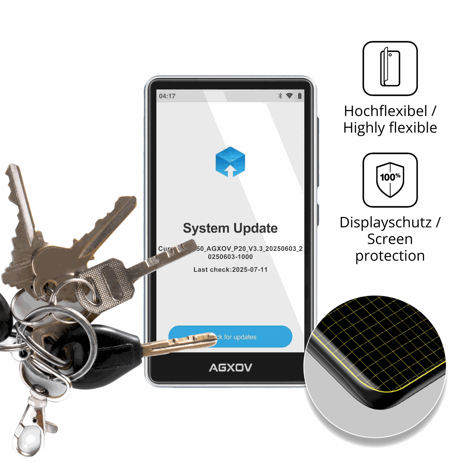 dipos Displayschutz für AGXOV P20 MP3-Player, transparente Oberfläche, geringe Dicke und perfekte Passform