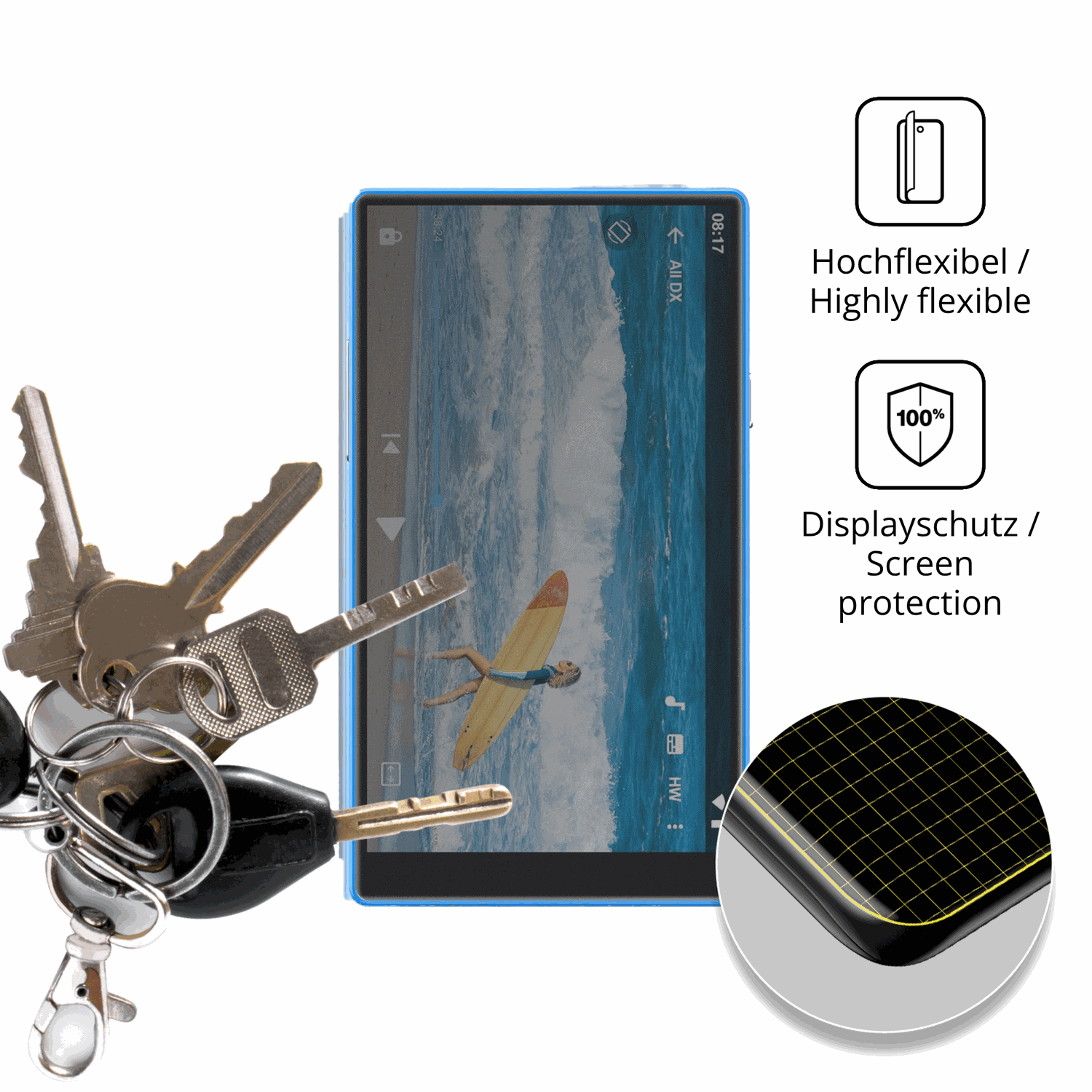 dipos Displayschutz für AGXOV P50 MP3-Player, mit Blickschutzfilter und perfekter Passform auch für die Rundungen