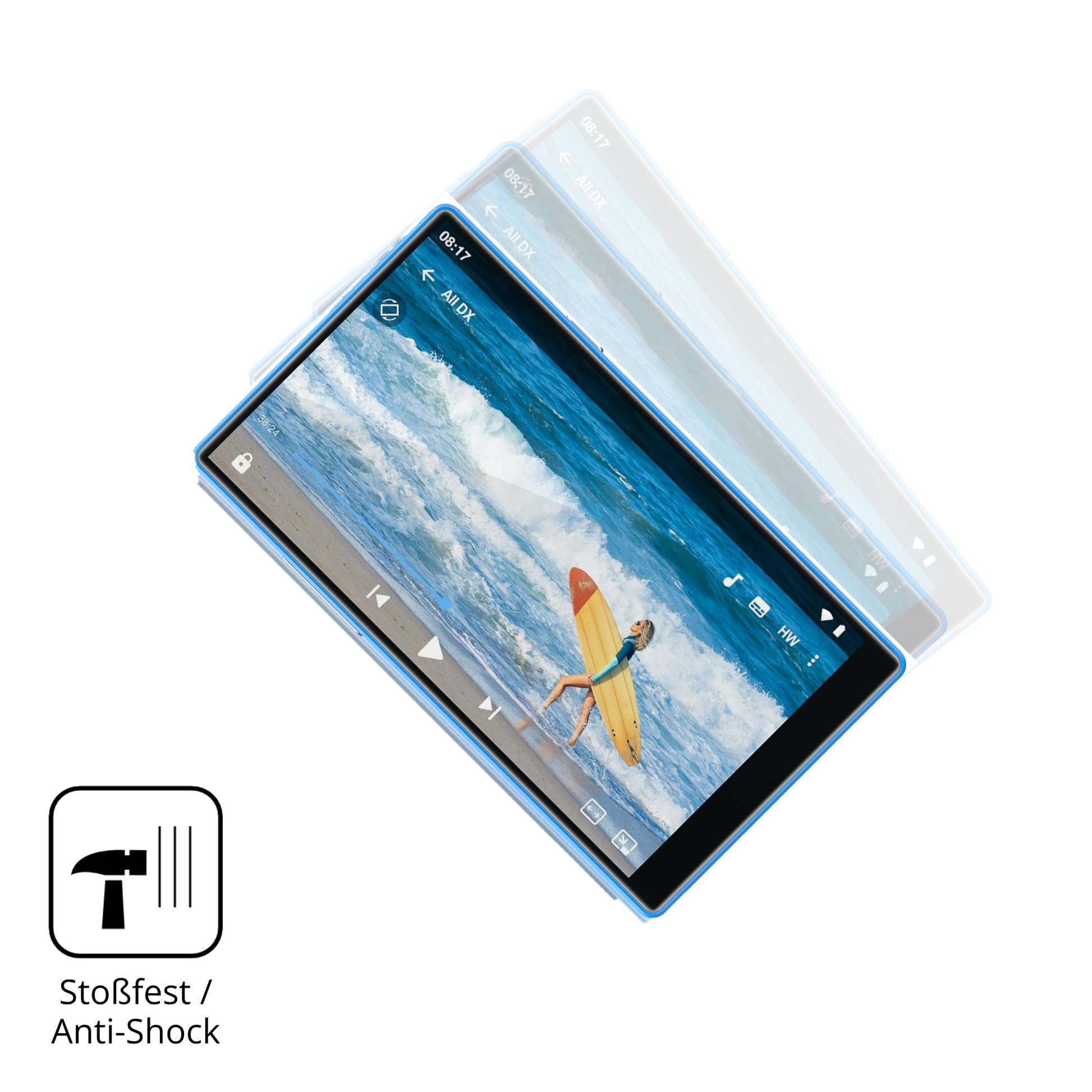 Schutz gegen Kratzer auf dem AGXOV P50 MP3-Player Glas durch Schlüssel oder Ähnliches