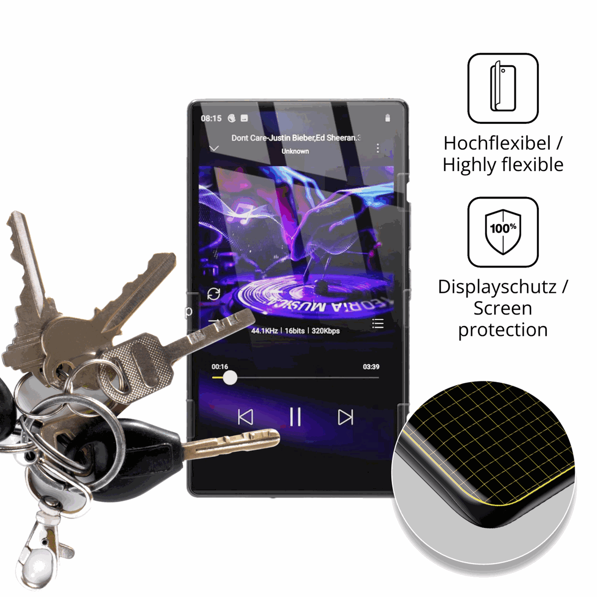 dipos Displayschutz für AHENOD G15 MP3-Player, transparente Oberfläche, geringe Dicke und perfekte Passform