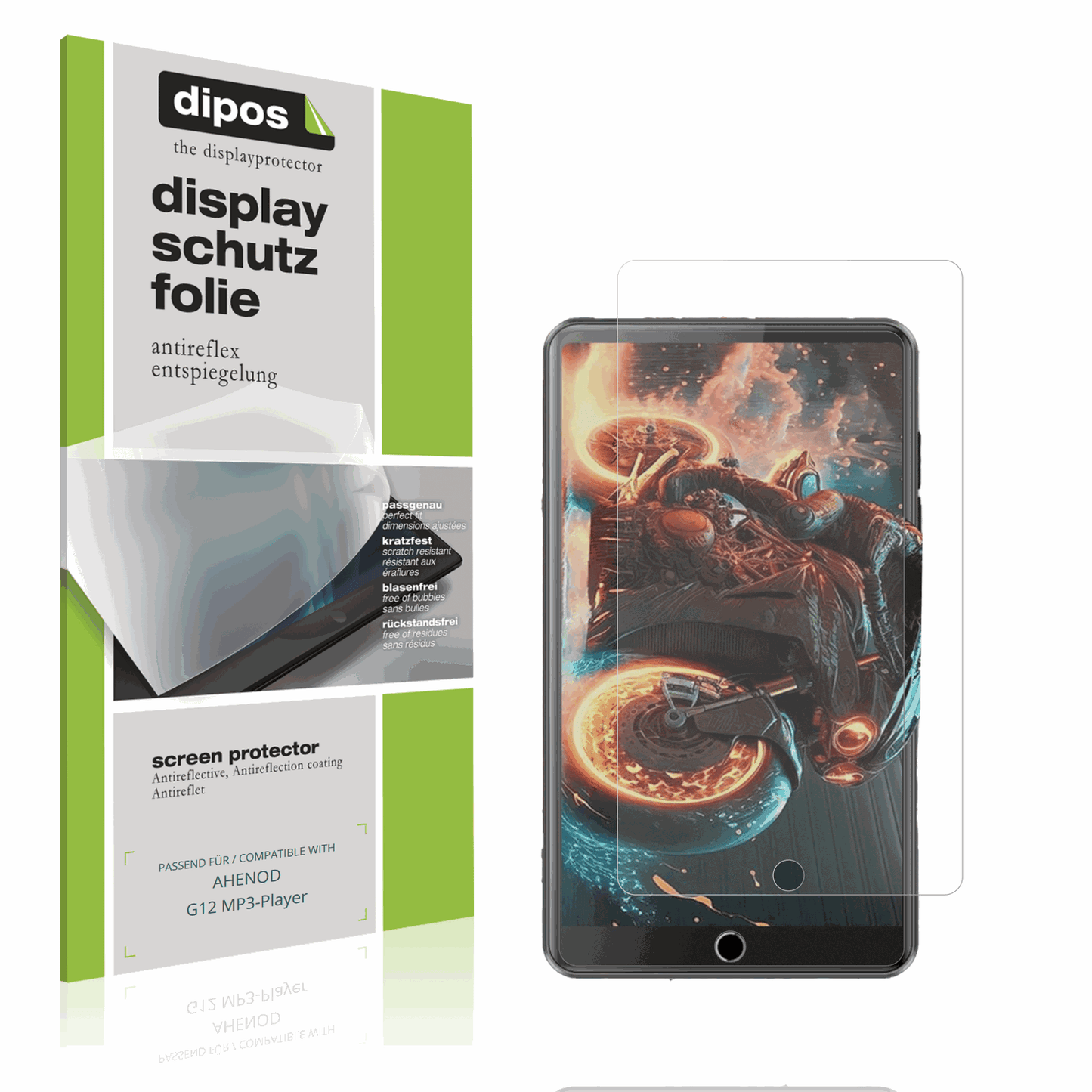 Matte Displayschutzfolie von dipos passend für AHENOD G12 MP3-Player, präziser Zuschnitt und blasenfrei montiert