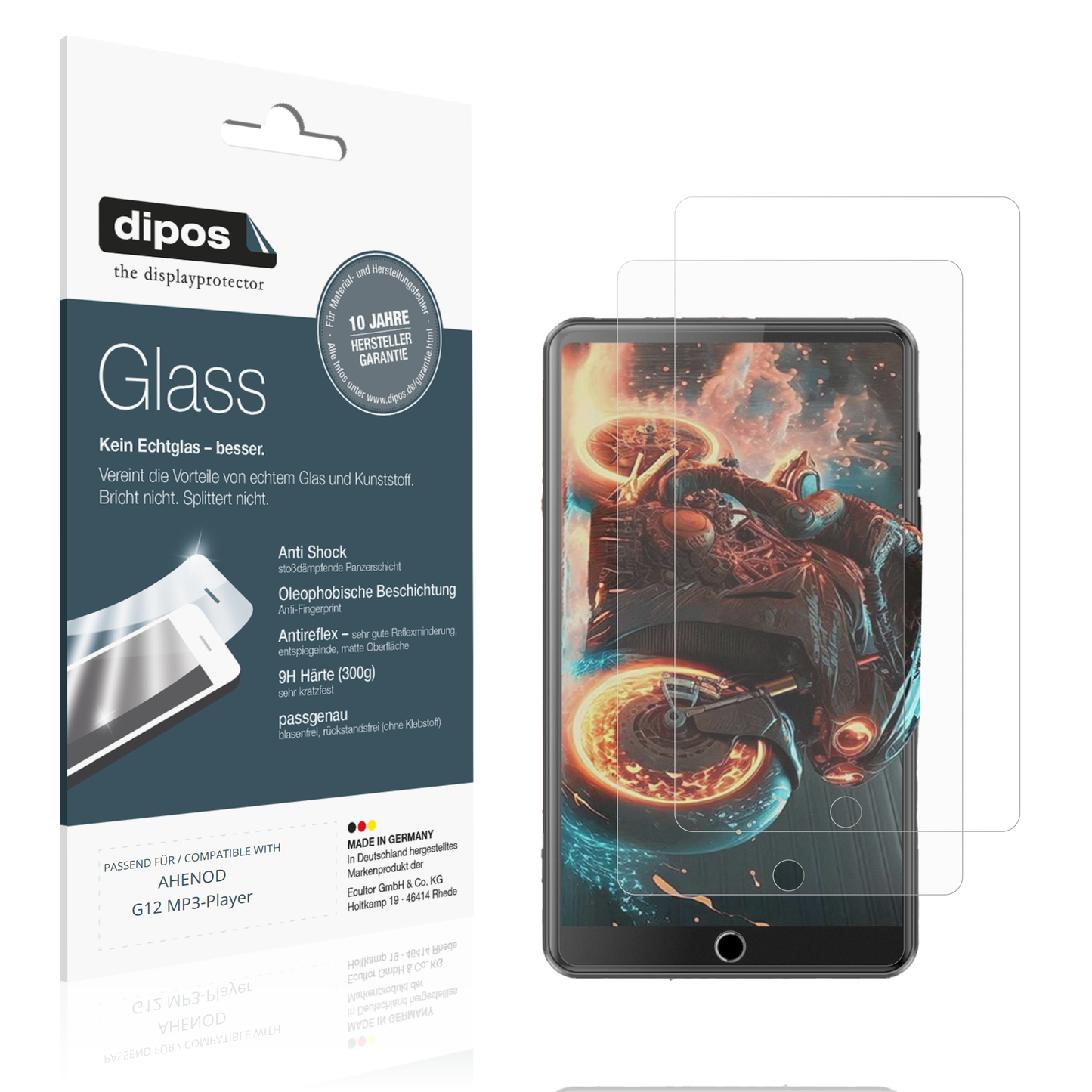 Matte Displayschutzfolie von dipos passend für AHENOD G12 MP3-Player, 9H kratzfest und blasenfrei montiert