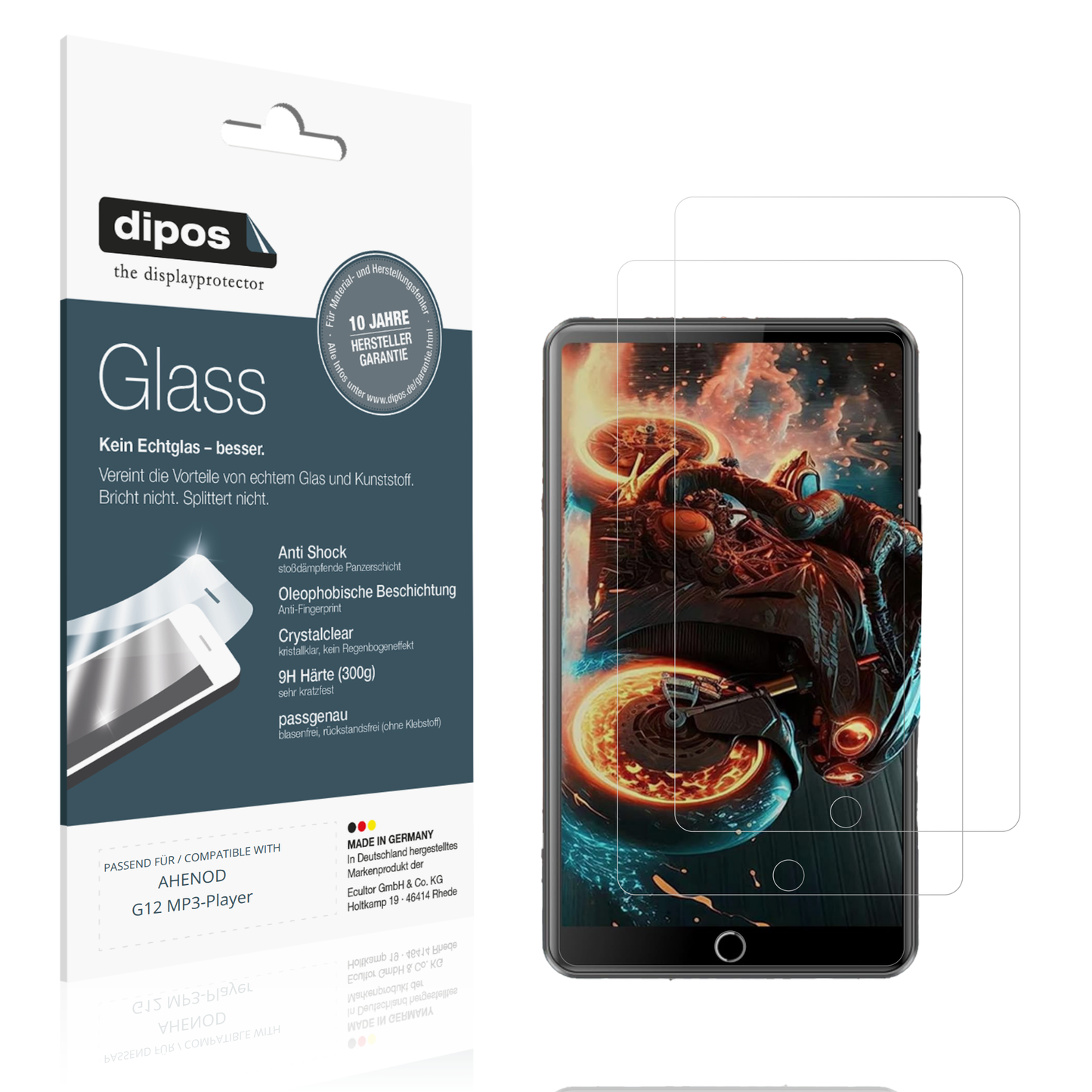 Klare Displayschutzfolie von dipos passend für AHENOD G12 MP3-Player, 9H kratzfest und blasenfrei montiert