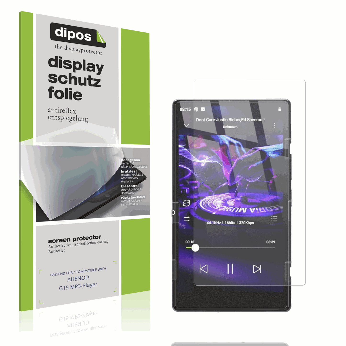 Matte Displayschutzfolie von dipos passend für AHENOD G15 MP3-Player, präziser Zuschnitt und blasenfrei montiert