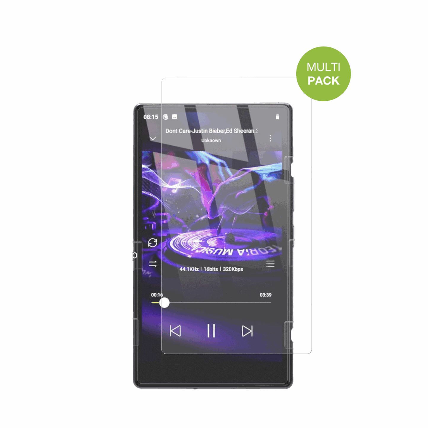 AHENODG15 MP3-Player mit aufgebrachter dipos Displayschutzfolie, die lästige Fingerabdrücke minimiert