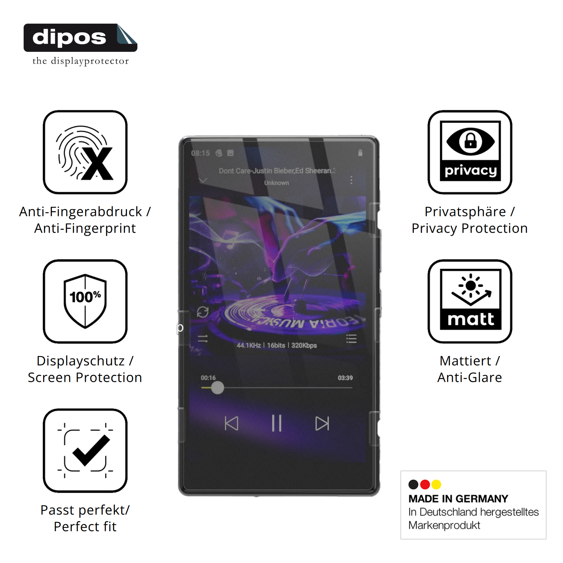 Privatsphäre-Schutz durch Sichtschutz-Folie passend zugeschnitten für AHENOD G15 MP3-Player