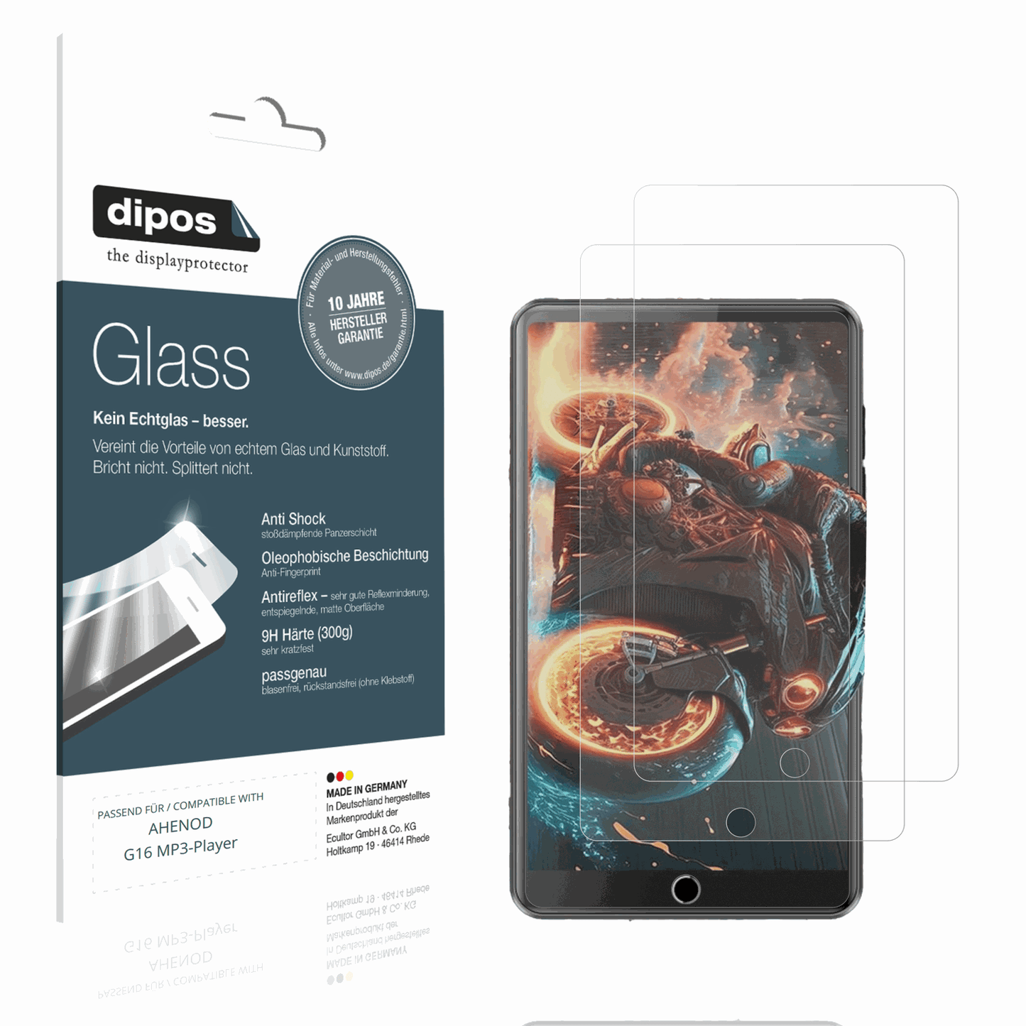 Matte Displayschutzfolie von dipos passend für AHENOD G16 MP3-Player, 9H kratzfest und blasenfrei montiert