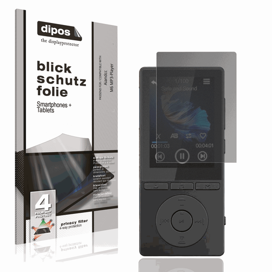 Blickschutzfolie von dipos passend für Aiandcc M6 MP3-Player, präziser Zuschnitt und blasenfrei montiert