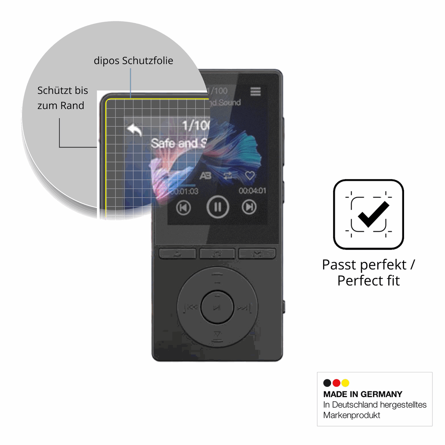 Schutz gegen Kratzer auf dem Aiandcc M6 MP3-Player Glas durch Schlüssel oder Ähnliches