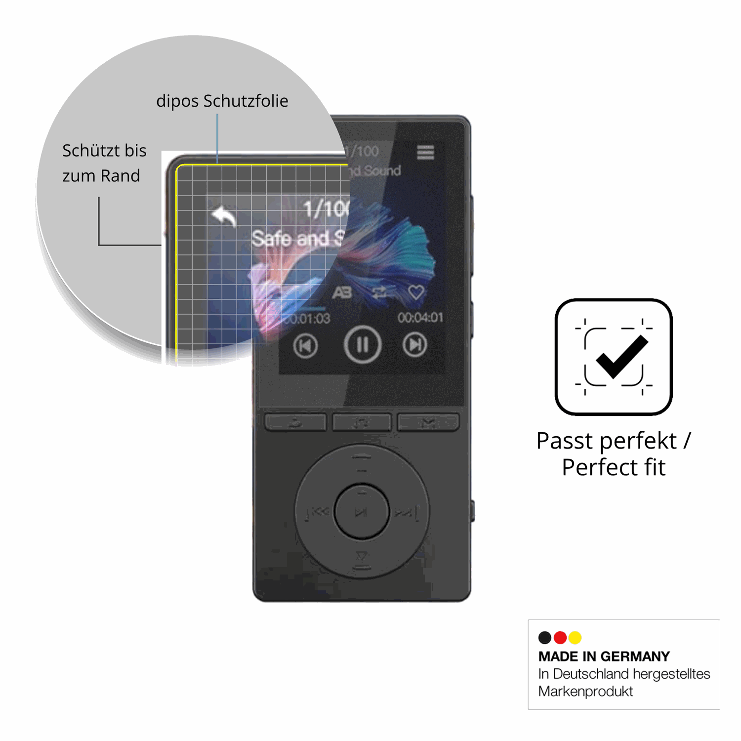 Schutz gegen Kratzer auf dem Aiandcc M6 MP3-Player Glas durch Schlüssel oder Ähnliches