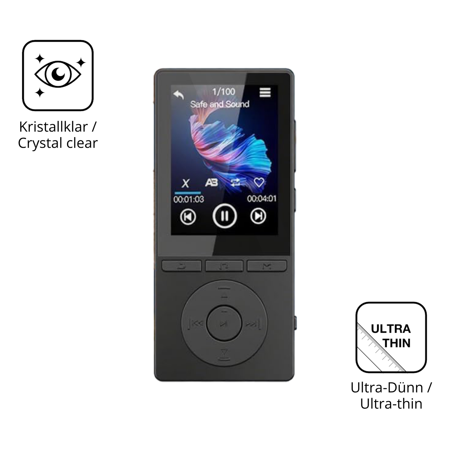 Dünne und klare Folie passend zugeschnitten für Aiandcc M6 MP3-Player