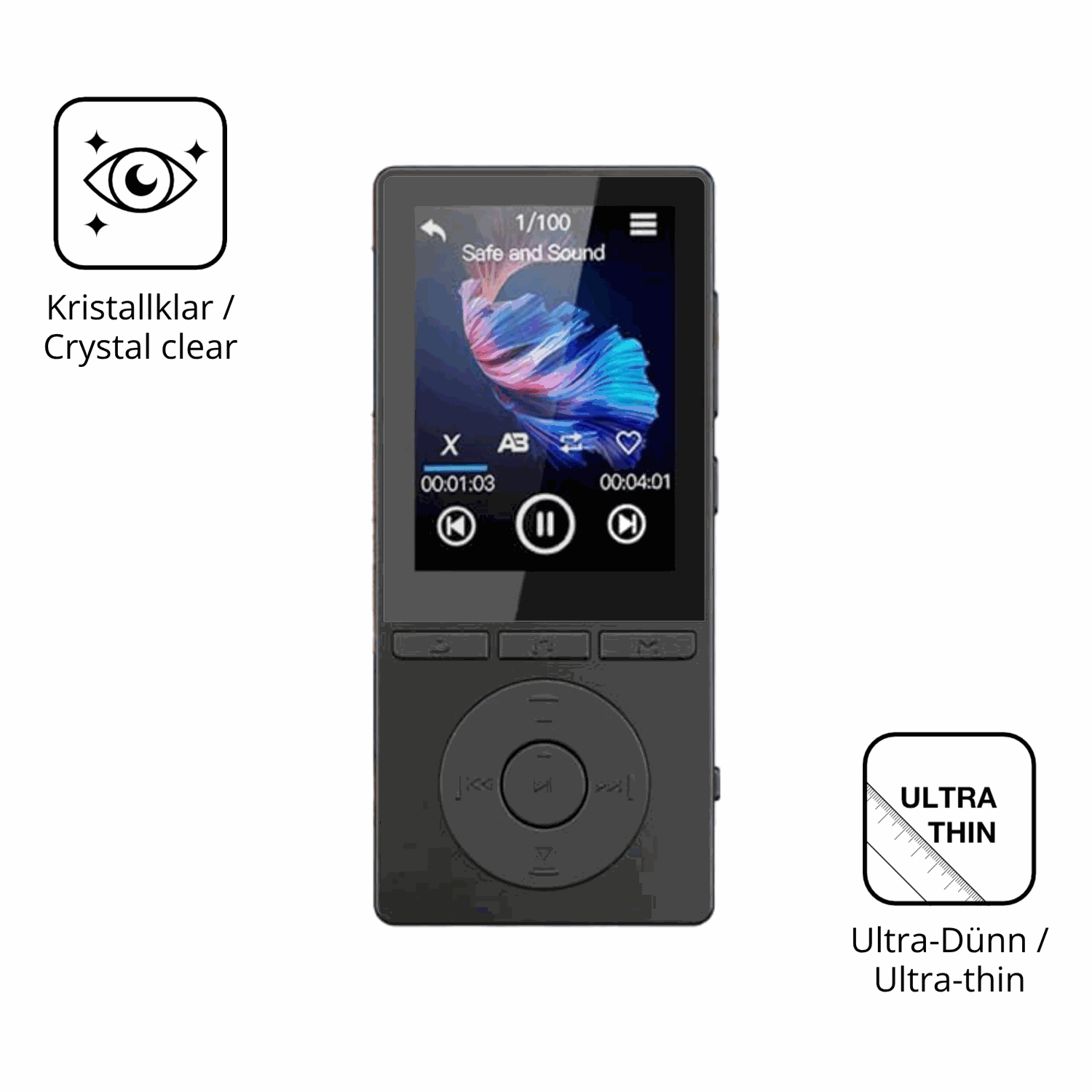 Dünne und klare Folie passend zugeschnitten für Aiandcc M6 MP3-Player