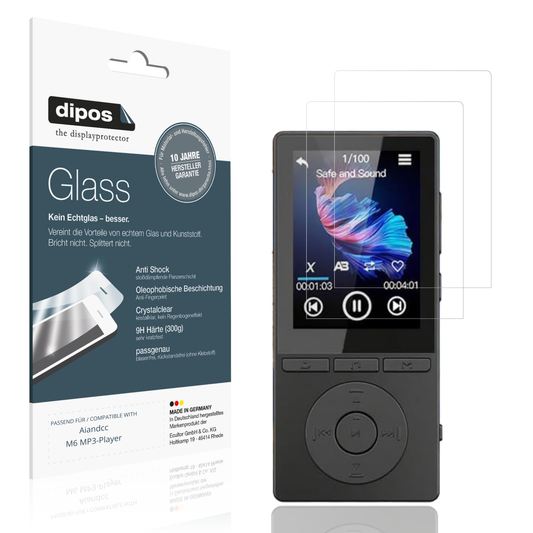 Klare Displayschutzfolie von dipos passend für Aiandcc M6 MP3-Player, 9H kratzfest und blasenfrei montiert
