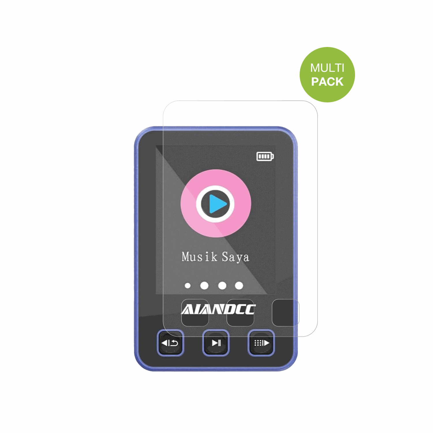 AiandccM8 MP3-Player mit aufgebrachter dipos Displayschutzfolie, die lästige Fingerabdrücke minimiert