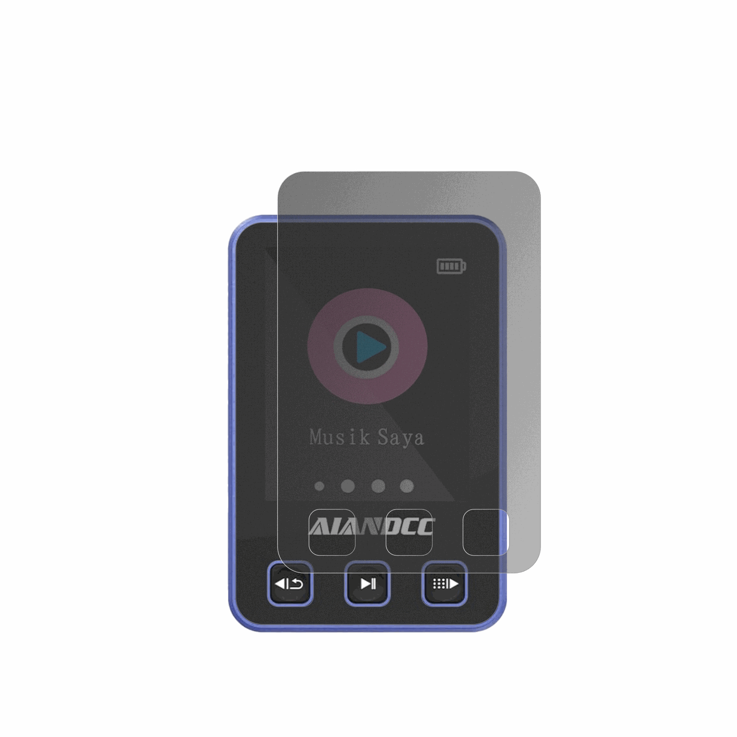 AiandccM8 MP3-Player mit aufgebrachtem dipos Displayschutz, der seitliche Einblicke blockiert