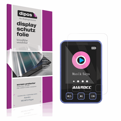 Klare Displayschutzfolie von dipos passend für Aiandcc M8 MP3-Player, präziser Zuschnitt und blasenfrei montiert