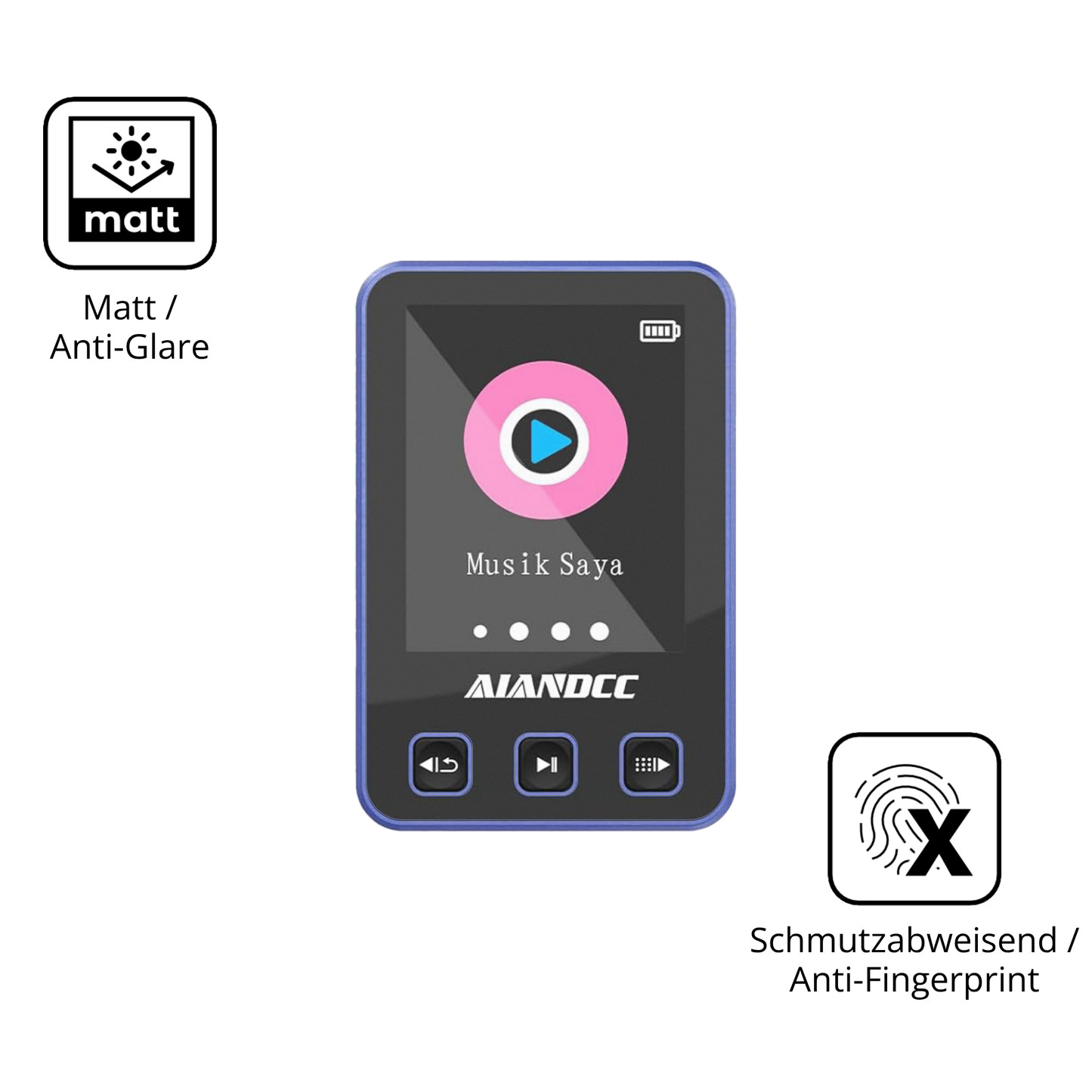9H Hartbeschichtete, flexible Folie passend zugeschnitten für Aiandcc M8 MP3-Player