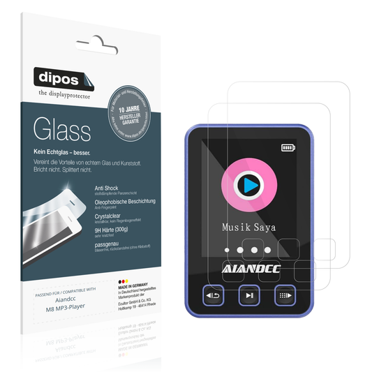 Klare Displayschutzfolie von dipos passend für Aiandcc M8 MP3-Player, 9H kratzfest und blasenfrei montiert