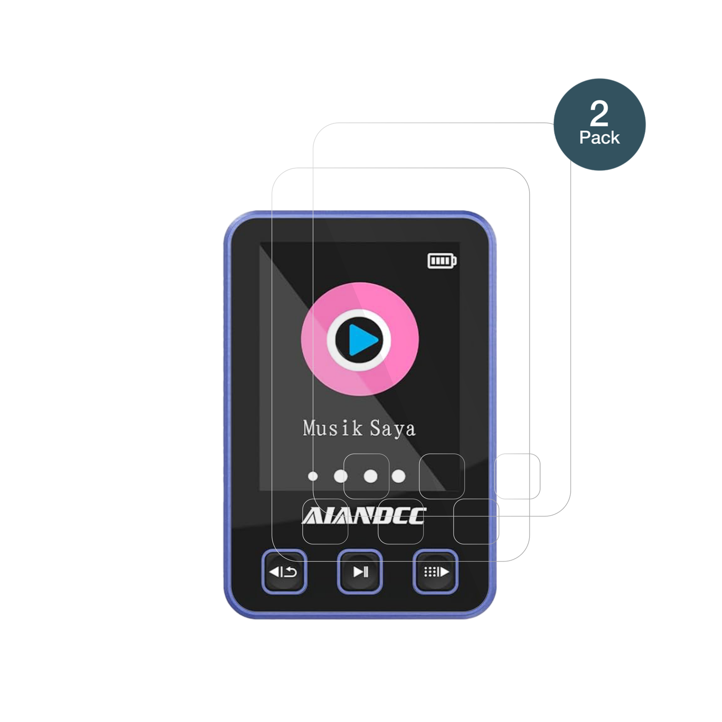 AiandccM8 MP3-Player mit aufgebrachter dipos Flex Schutzfolie, glasklare Darstellung ohne Einschränkungen