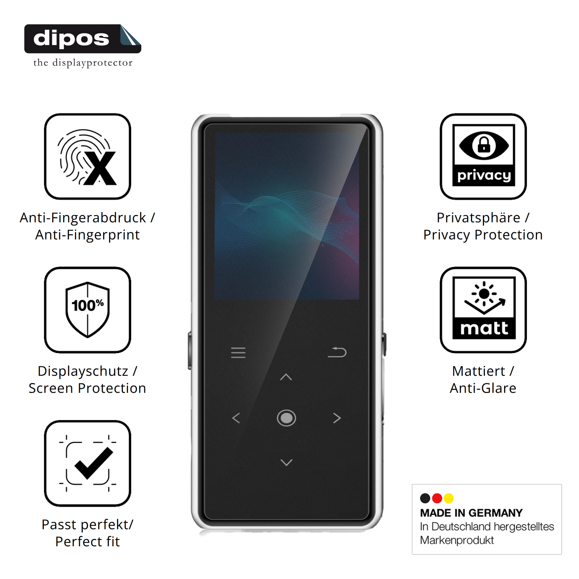 Privatsphäre-Schutz durch Sichtschutz-Folie passend zugeschnitten für AiMoonsa B27 MP3-Player
