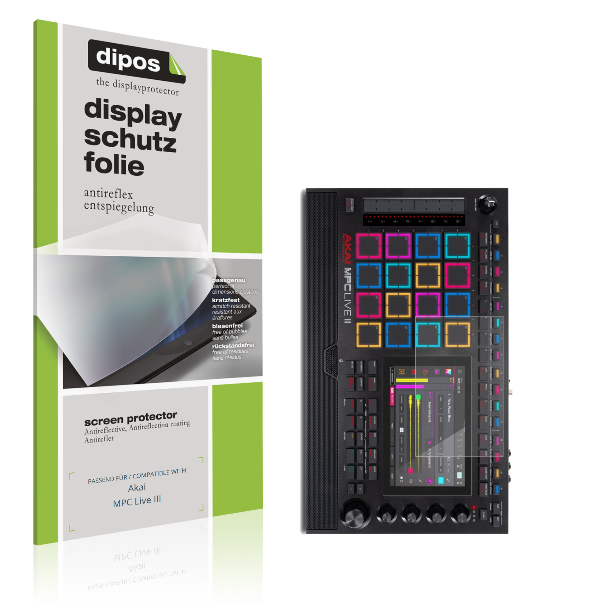 Matte Displayschutzfolie von dipos passend für Akai MPC Live III, präziser Zuschnitt und blasenfrei montiert