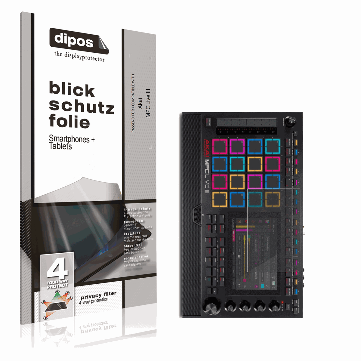 Blickschutzfolie von dipos passend für Akai MPC Live III, präziser Zuschnitt und blasenfrei montiert