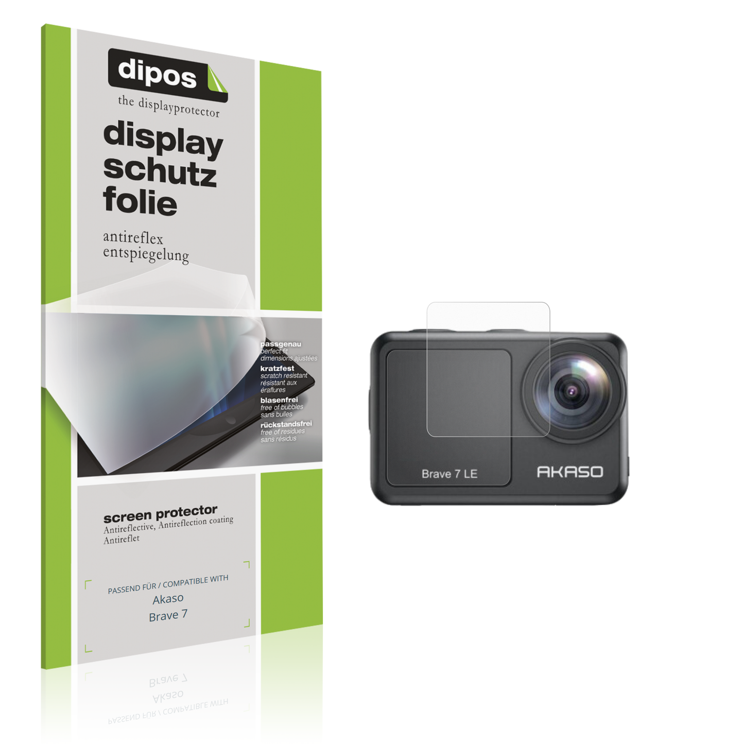 Matte Displayschutzfolie von dipos passend für Akaso Brave 7, präziser Zuschnitt und blasenfrei montiert