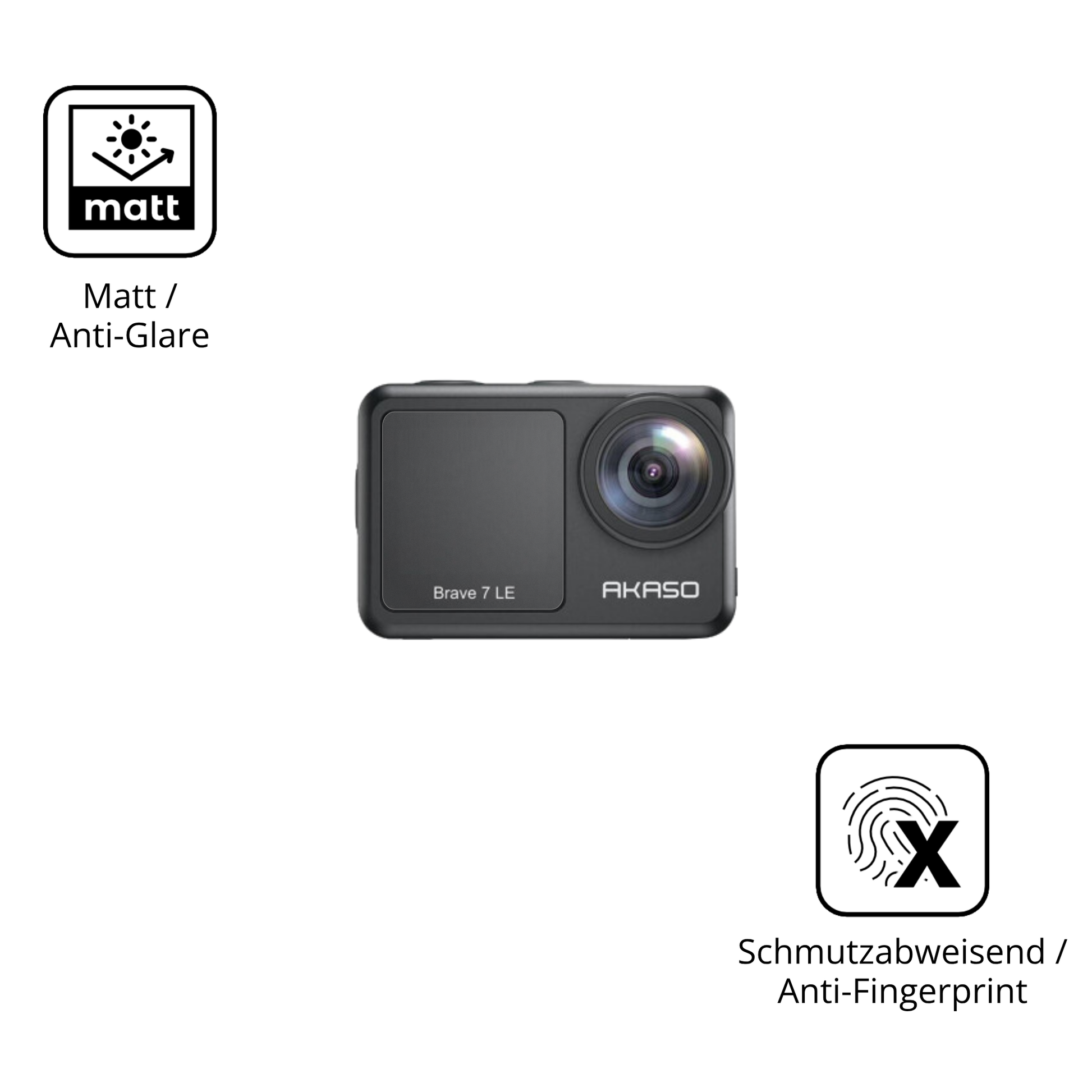 Dünne und entspiegelnde Folie passend zugeschnitten für Akaso Brave 7