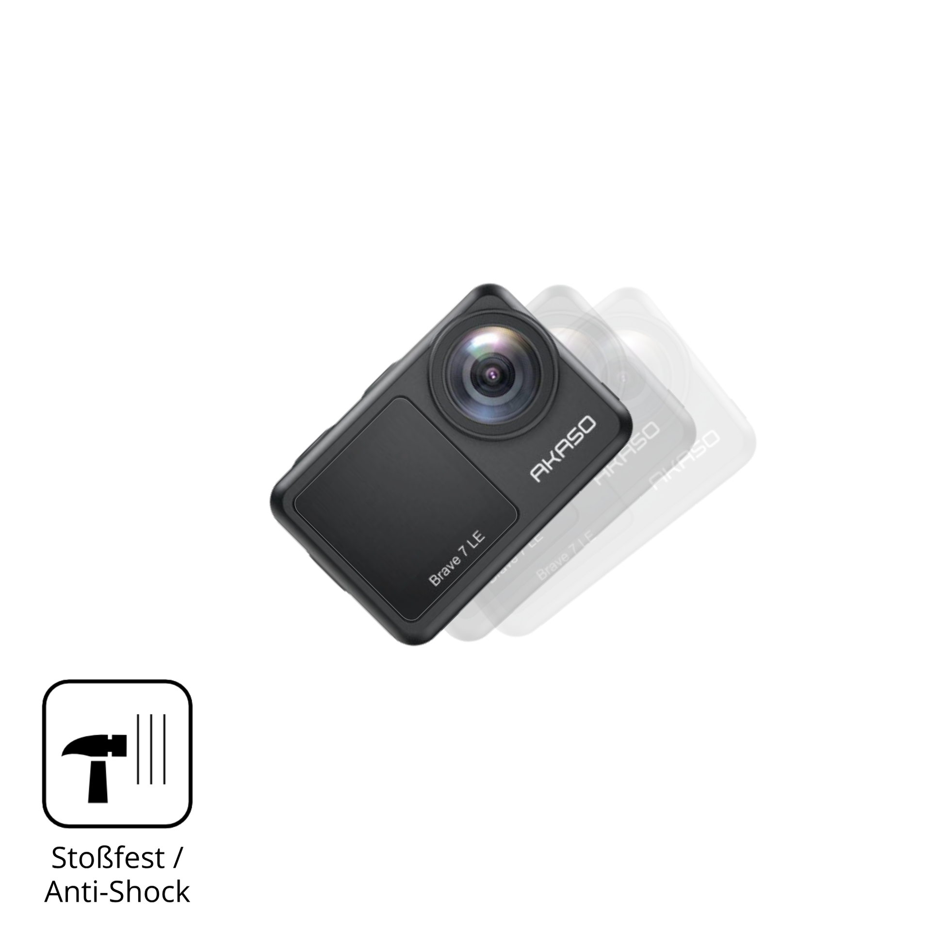 Schutz gegen Kratzer auf dem Akaso Brave 7 Glas durch Schlüssel, Stöße gegen die Tischkante oder Stürze