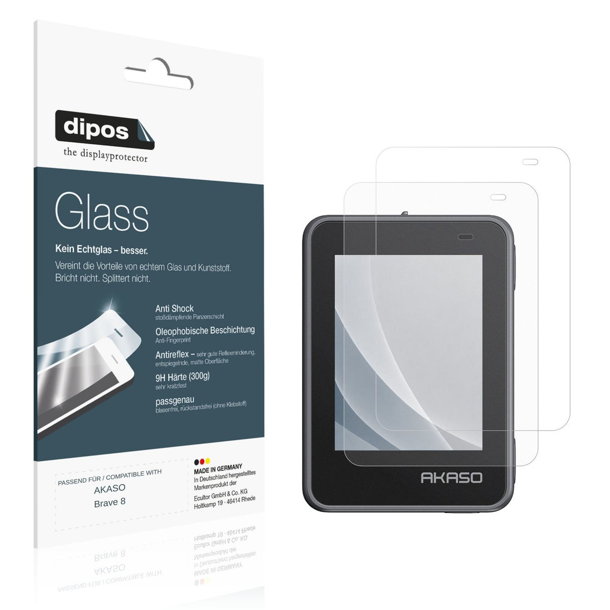 Matte Displayschutzfolie von dipos passend für AKASO Brave 8, 9H kratzfest und blasenfrei montiert