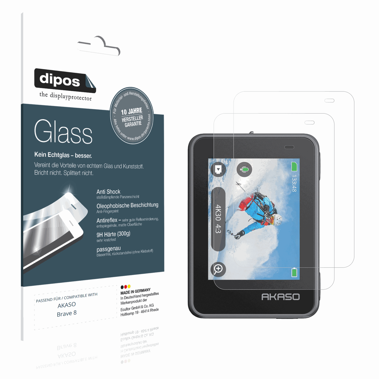 Matte Displayschutzfolie von dipos passend für AKASO Brave 8, 9H kratzfest und blasenfrei montiert