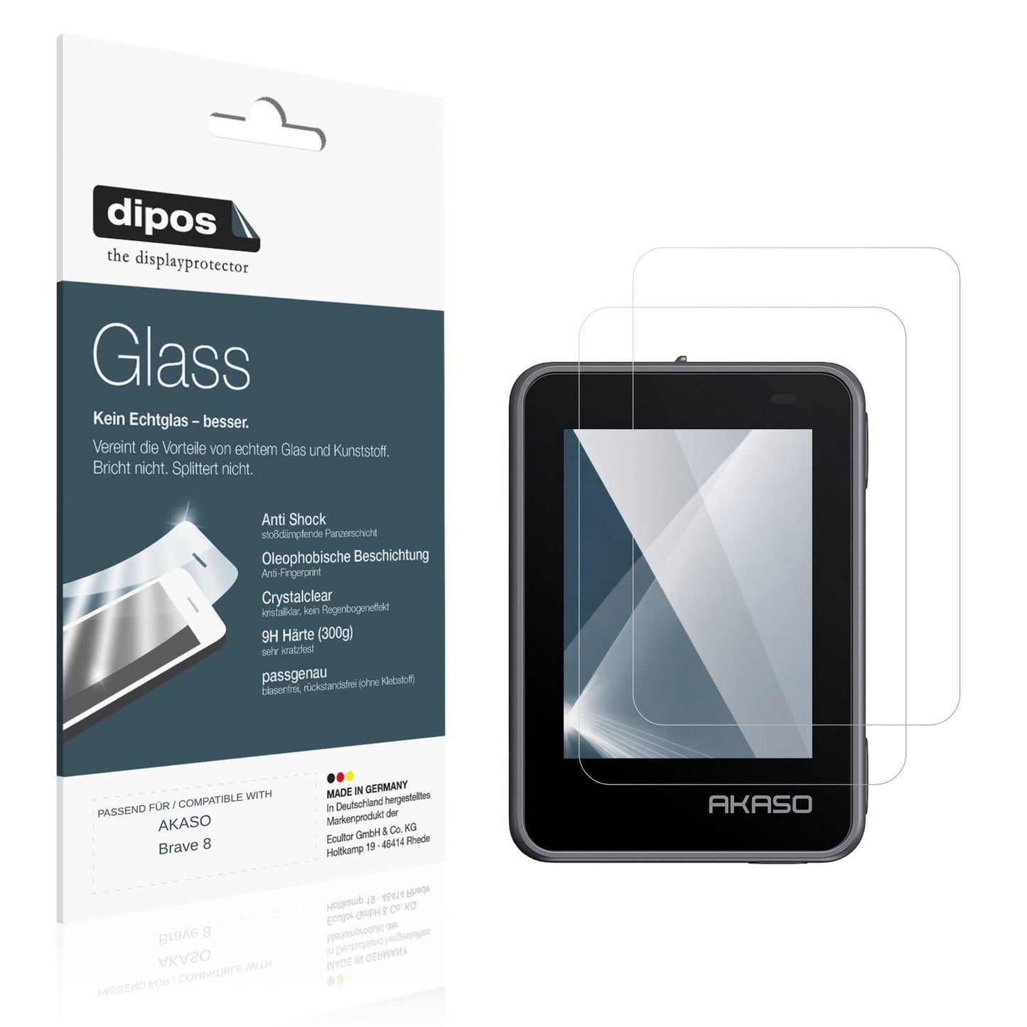 Klare Displayschutzfolie von dipos passend für AKASO Brave 8, 9H kratzfest und blasenfrei montiert