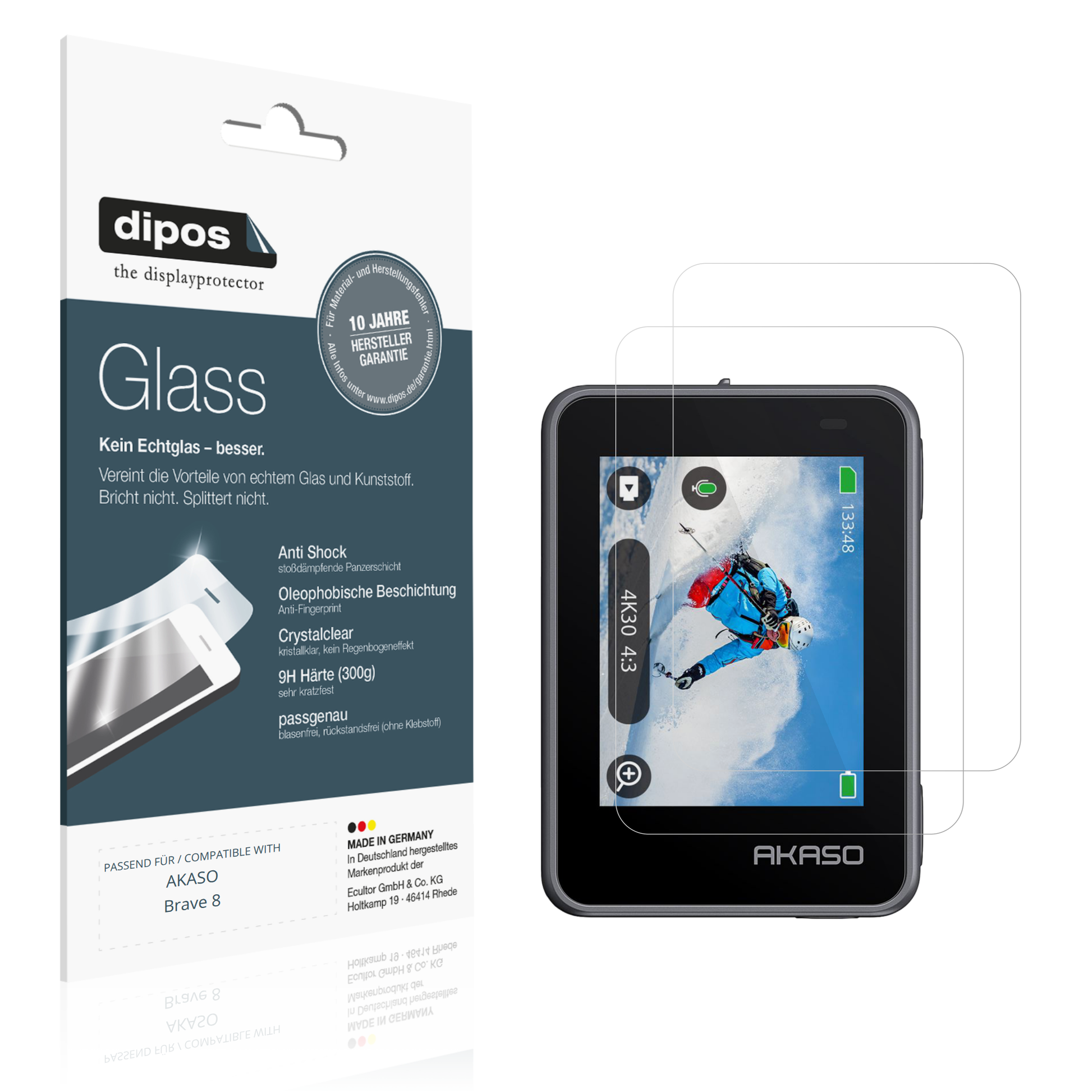 Klare Displayschutzfolie von dipos passend für AKASO Brave 8, 9H kratzfest und blasenfrei montiert