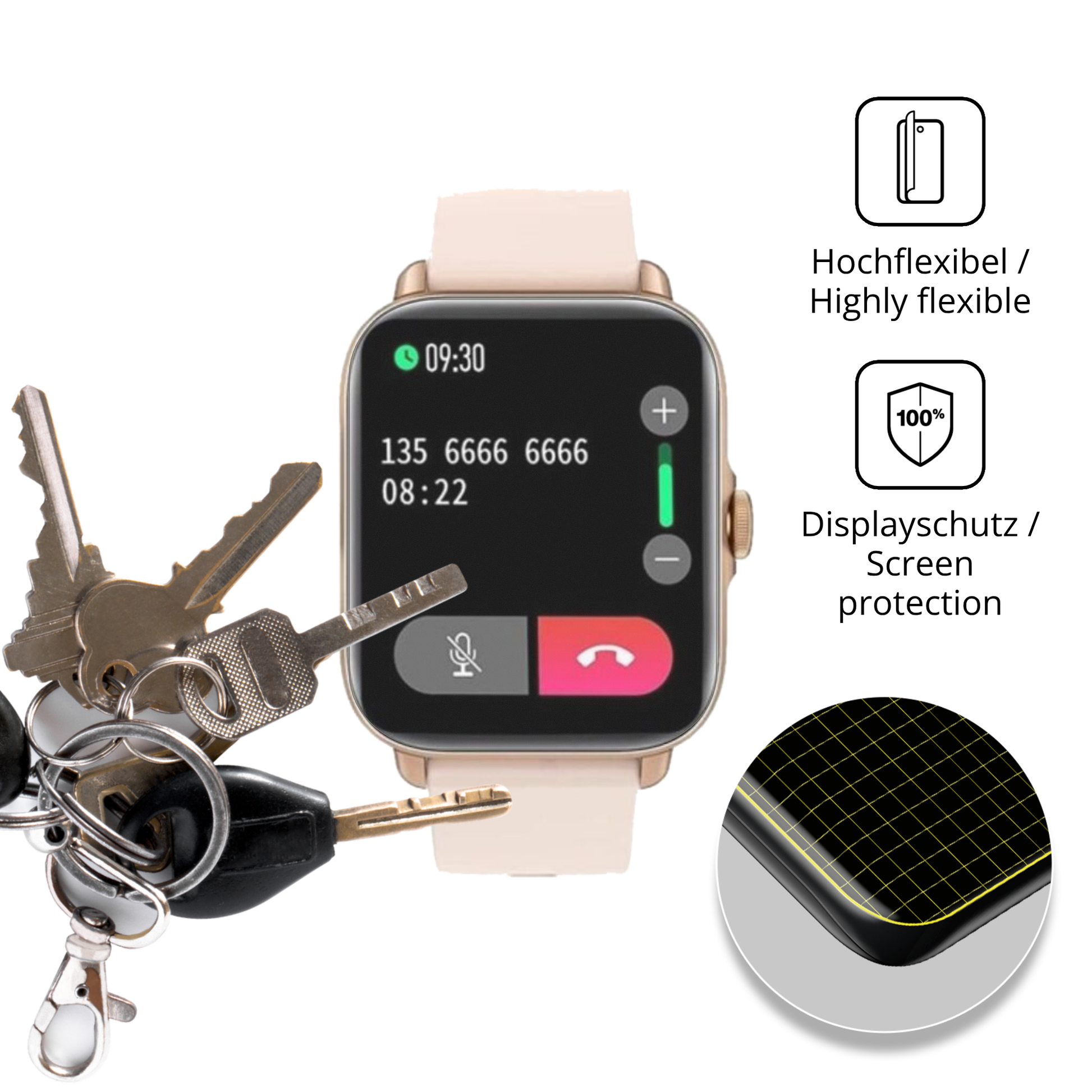 dipos Displayschutz für akokiesmartwatch 1.7 zoll, transparente Oberfläche, perfekte Passform auch für die Rundungen