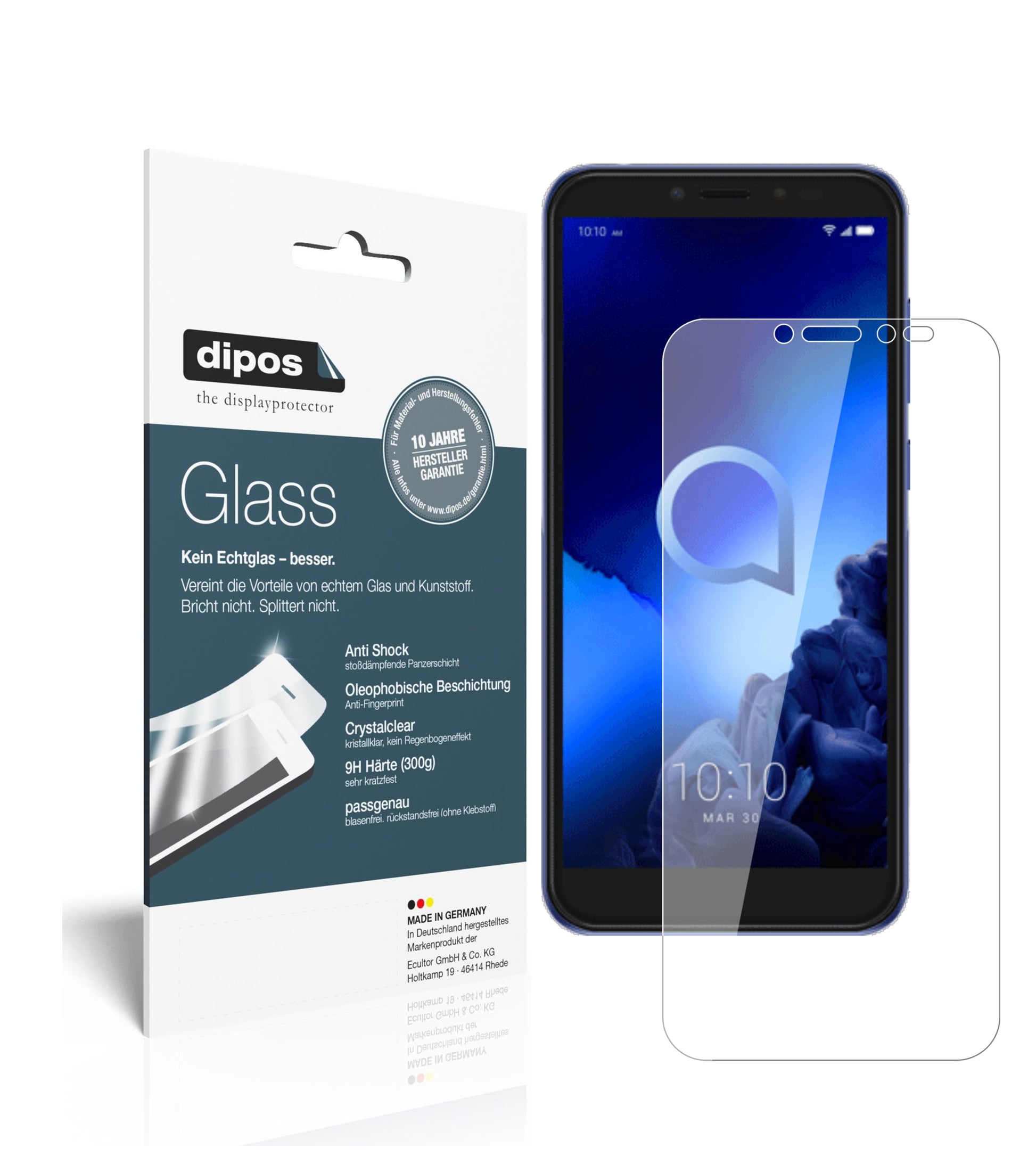 Klare Displayschutzfolie von dipos passend für Alcatel 1S, 9H kratzfest und blasenfrei montiert