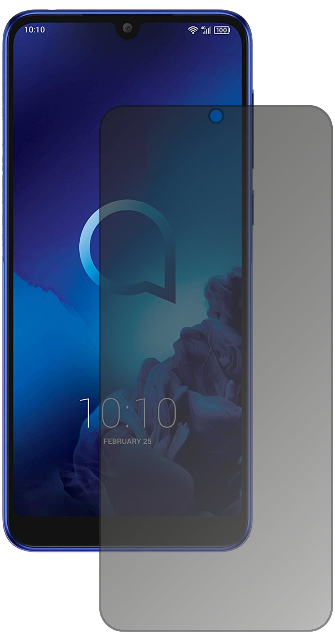 Alcatel3 (2019) mit aufgebrachtem dipos Displayschutz, der seitliche Einblicke blockiert