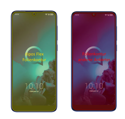 Alcatel3L mit aufgebrachter dipos Displayschutzfolie, glasklare Darstellung ohne Einschränkungen