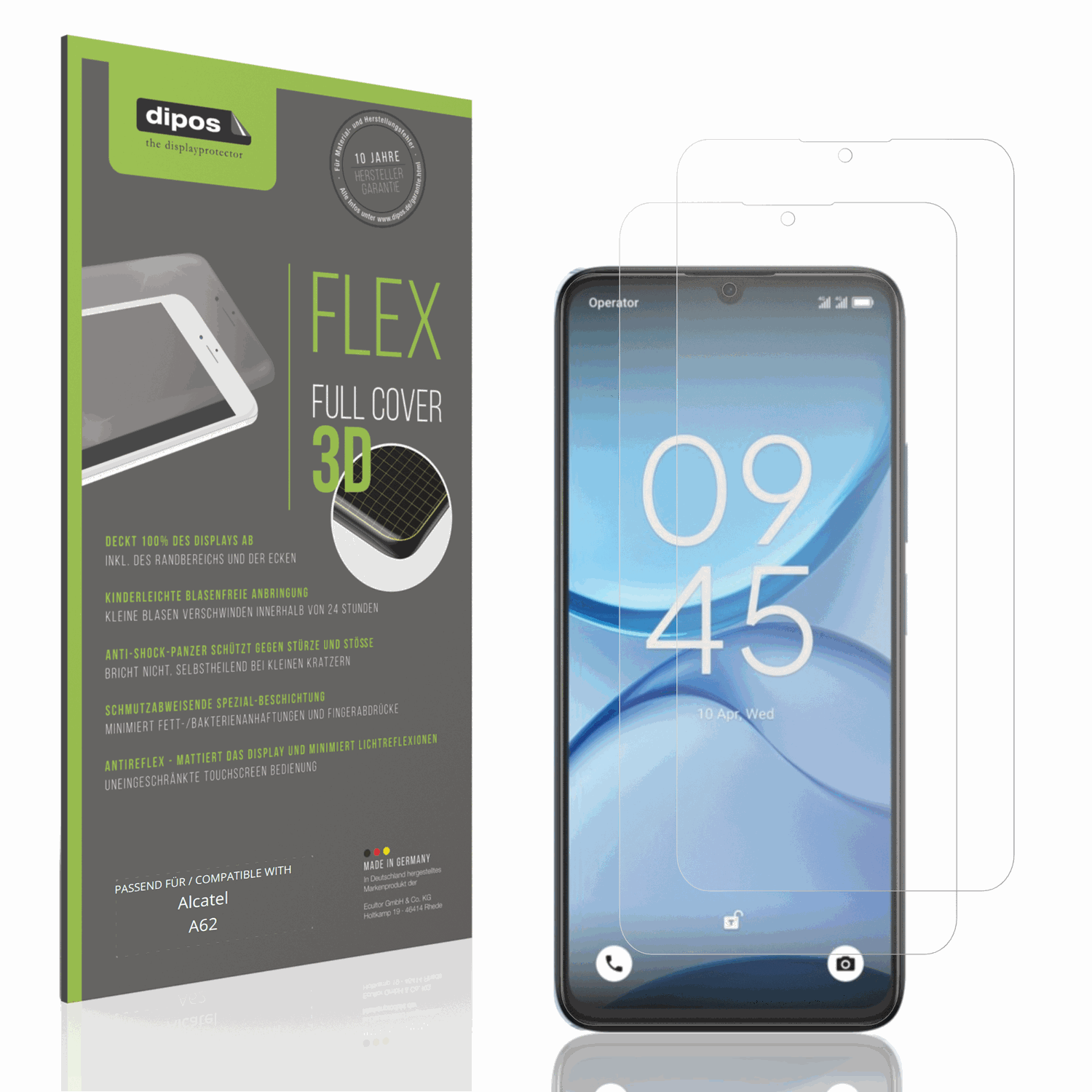 Matte Displayschutzfolie von dipos passend für Alcatel A62, 100% Displayabdeckung und blasenfreie Montage