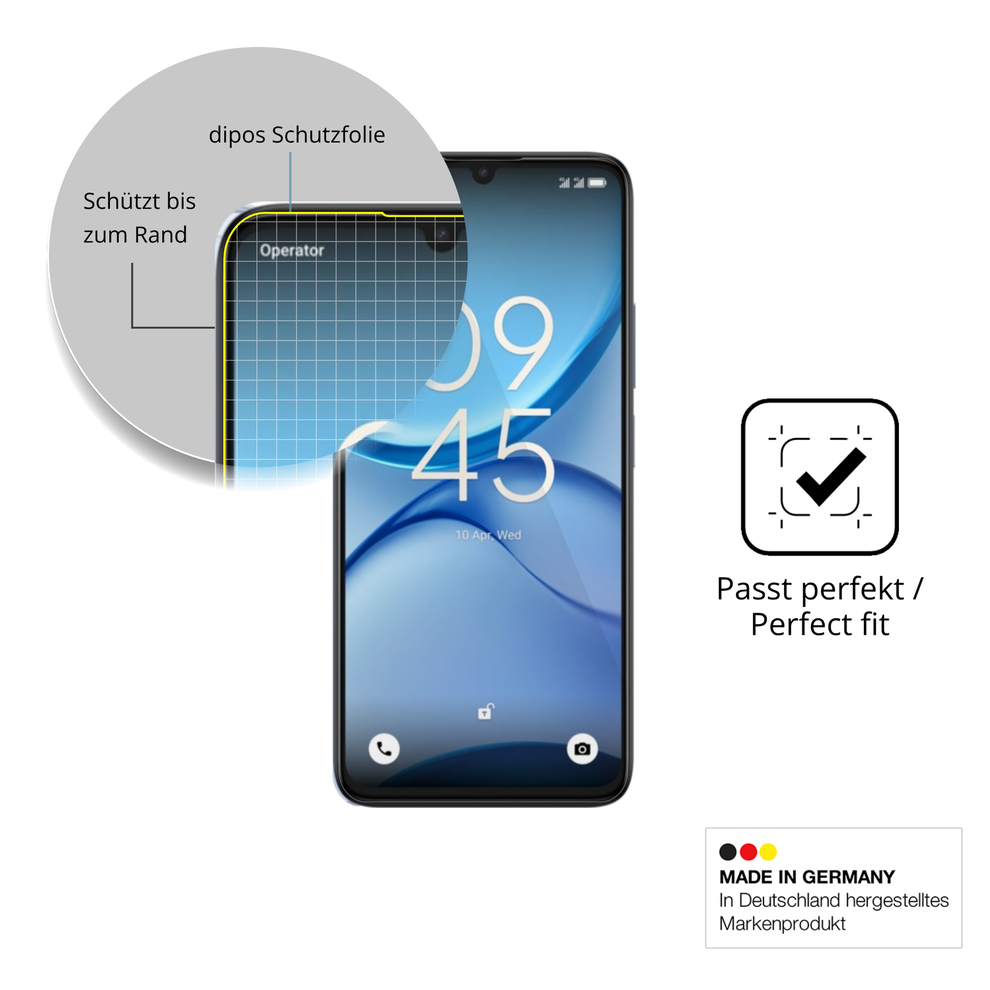 Schutzfolie mit optimaler Passform, zur Verwendung mit Hüllen geeignet