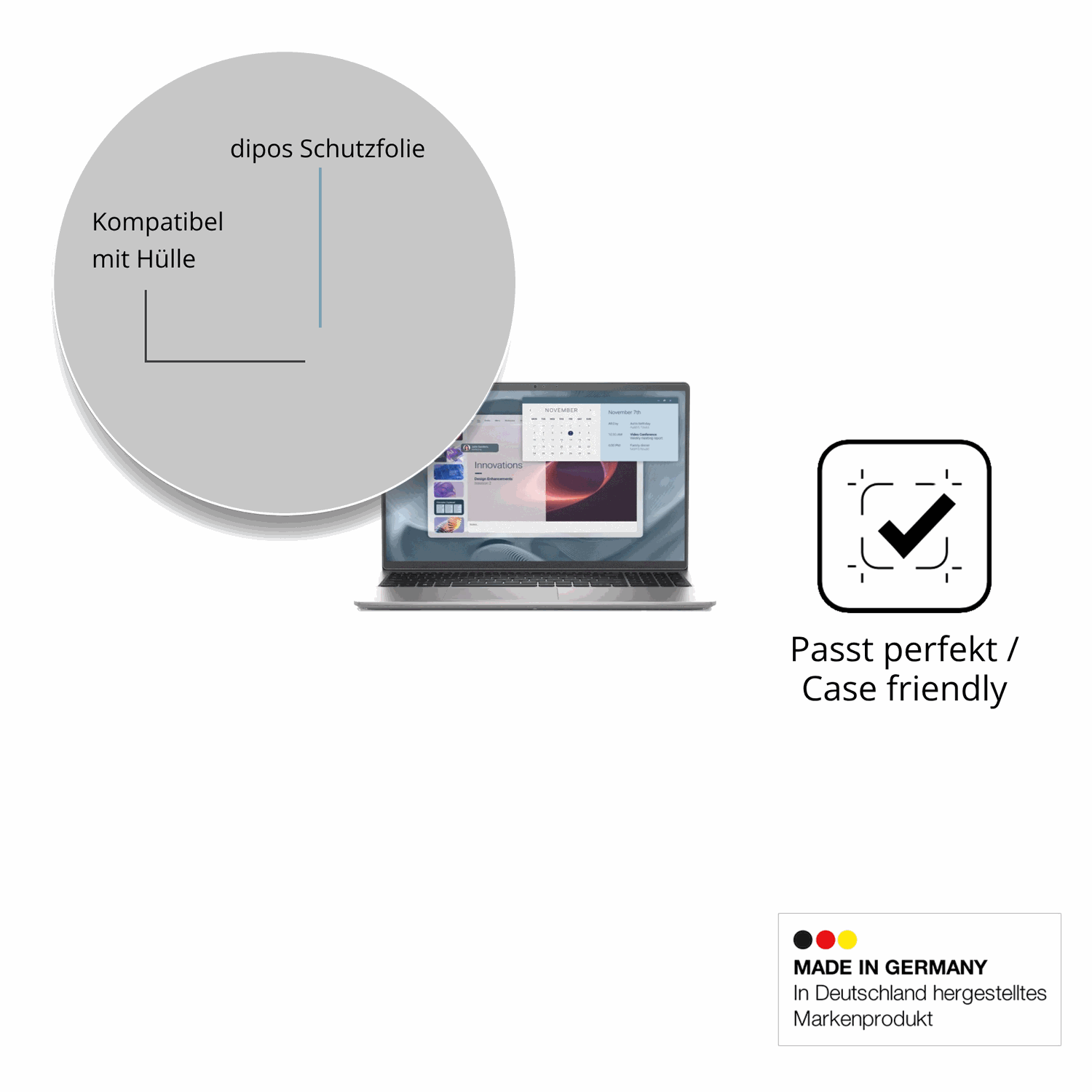 Schutzfolie mit optimaler Passform, zur Verwendung mit Hüllen geeignet