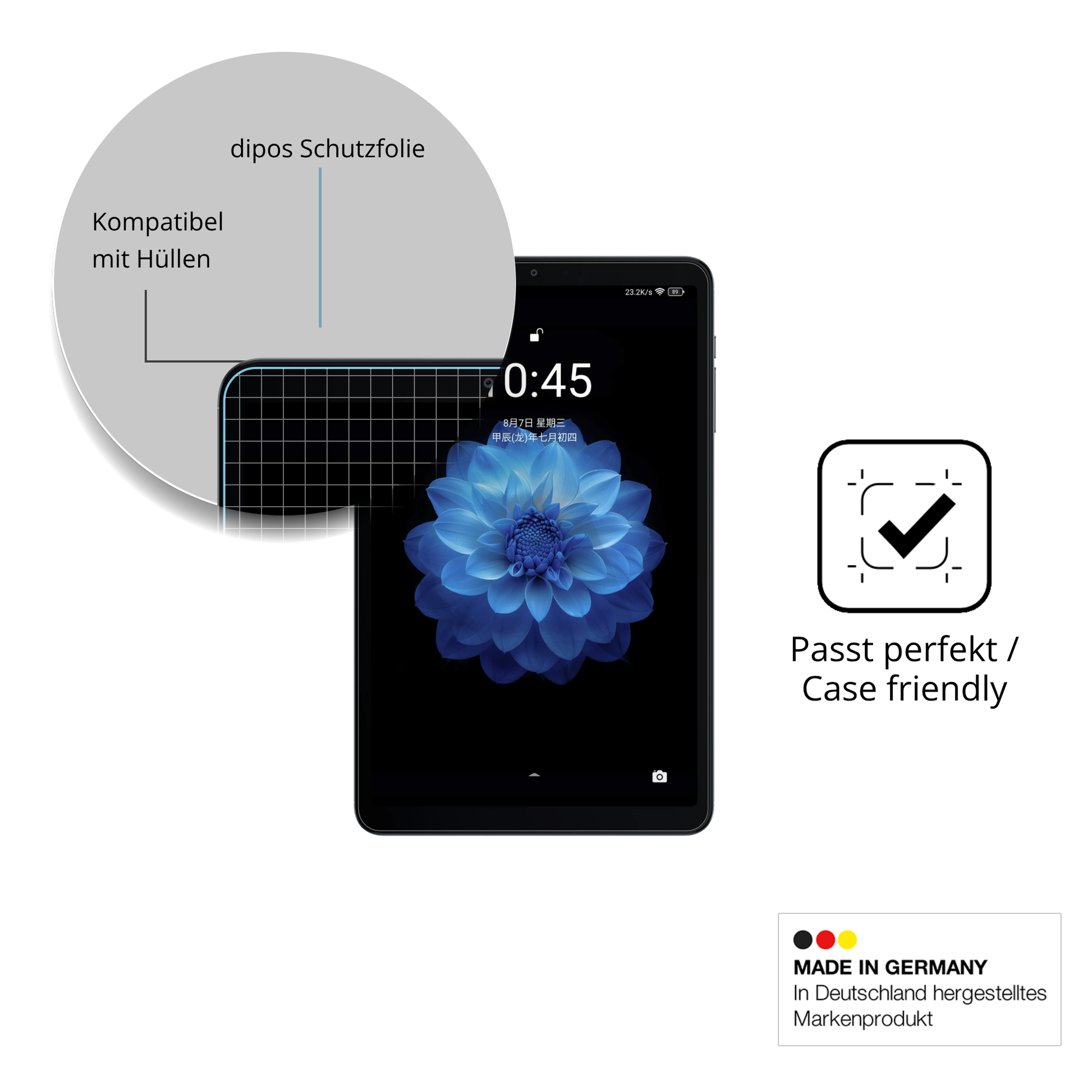 Schutzfolie mit optimaler Passform, zur Verwendung mit Hüllen geeignet