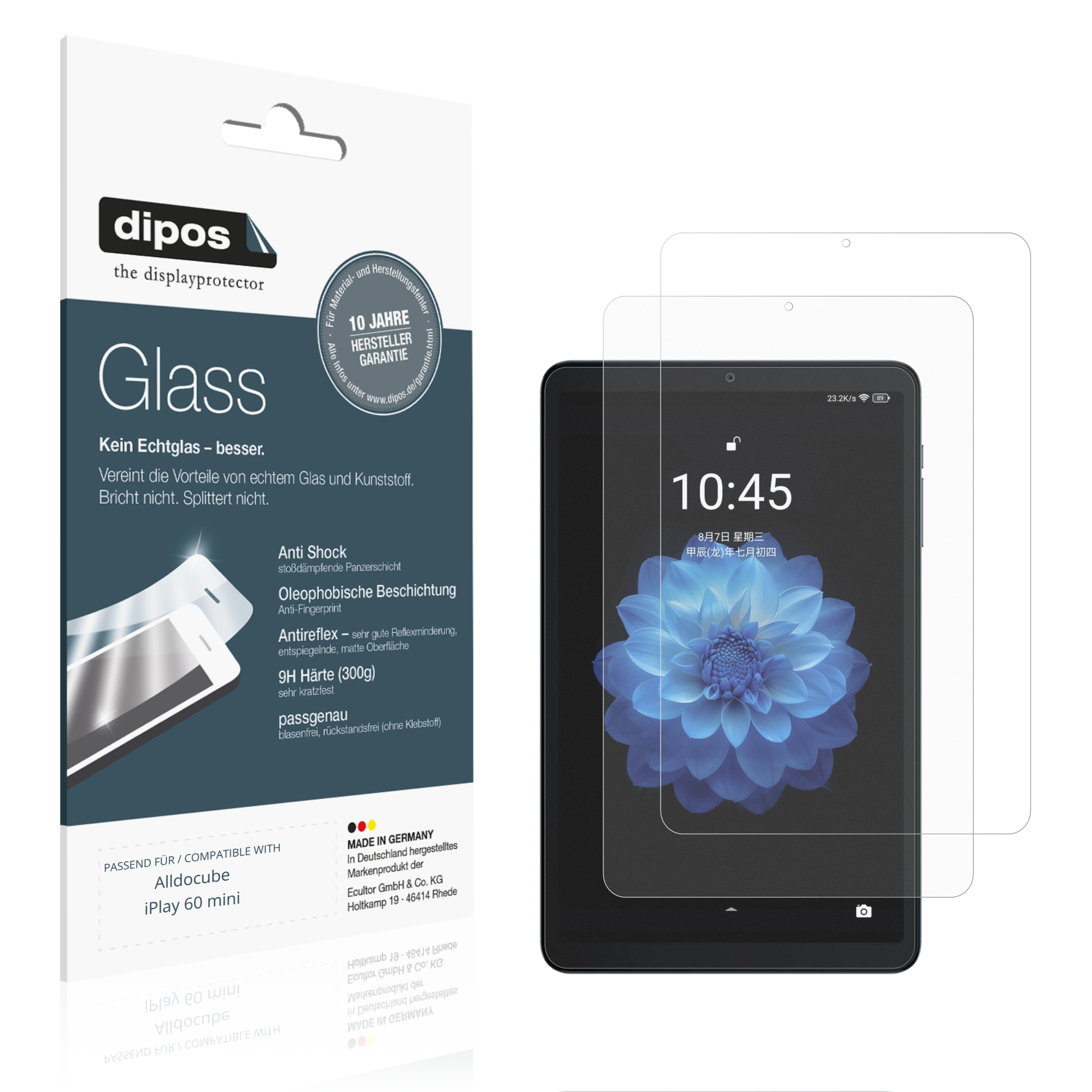 Matte Displayschutzfolie von dipos passend für alldocubeiplay 60 mini, 9H kratzfest und blasenfrei montiert